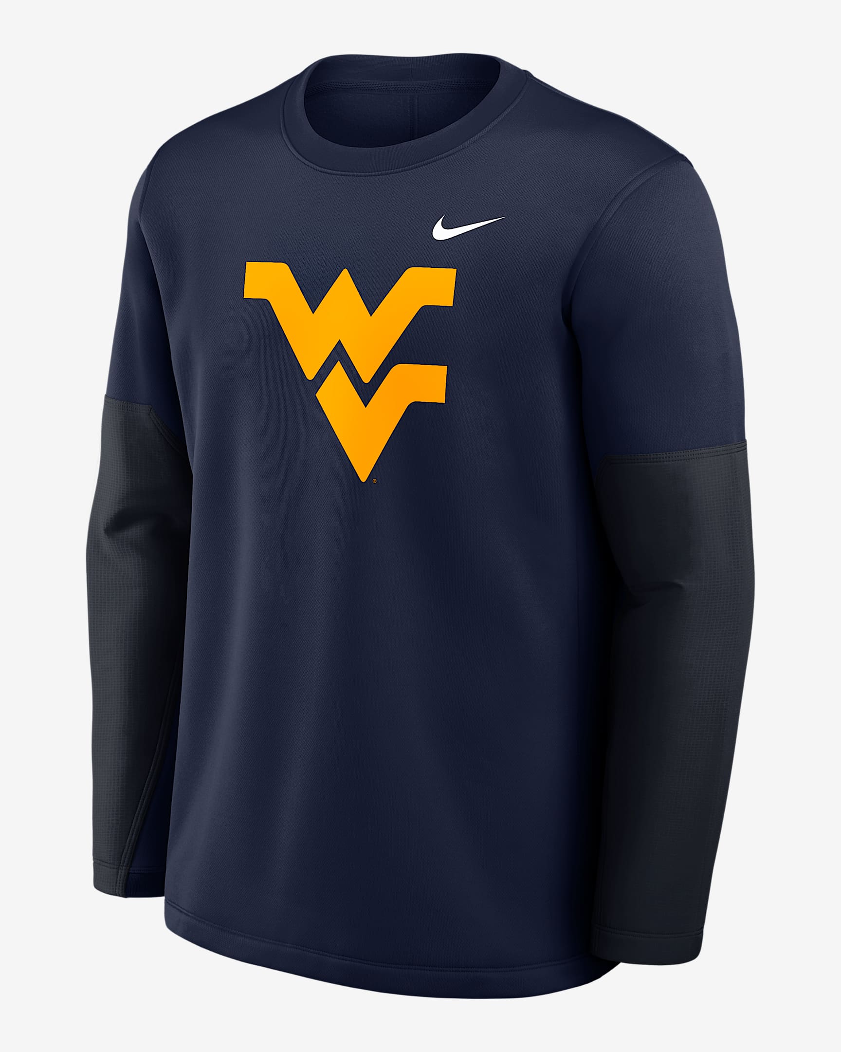 Playera de manga larga universitaria Nike Therma-FIT para hombre West Virginia Sideline Coach - Azul marino