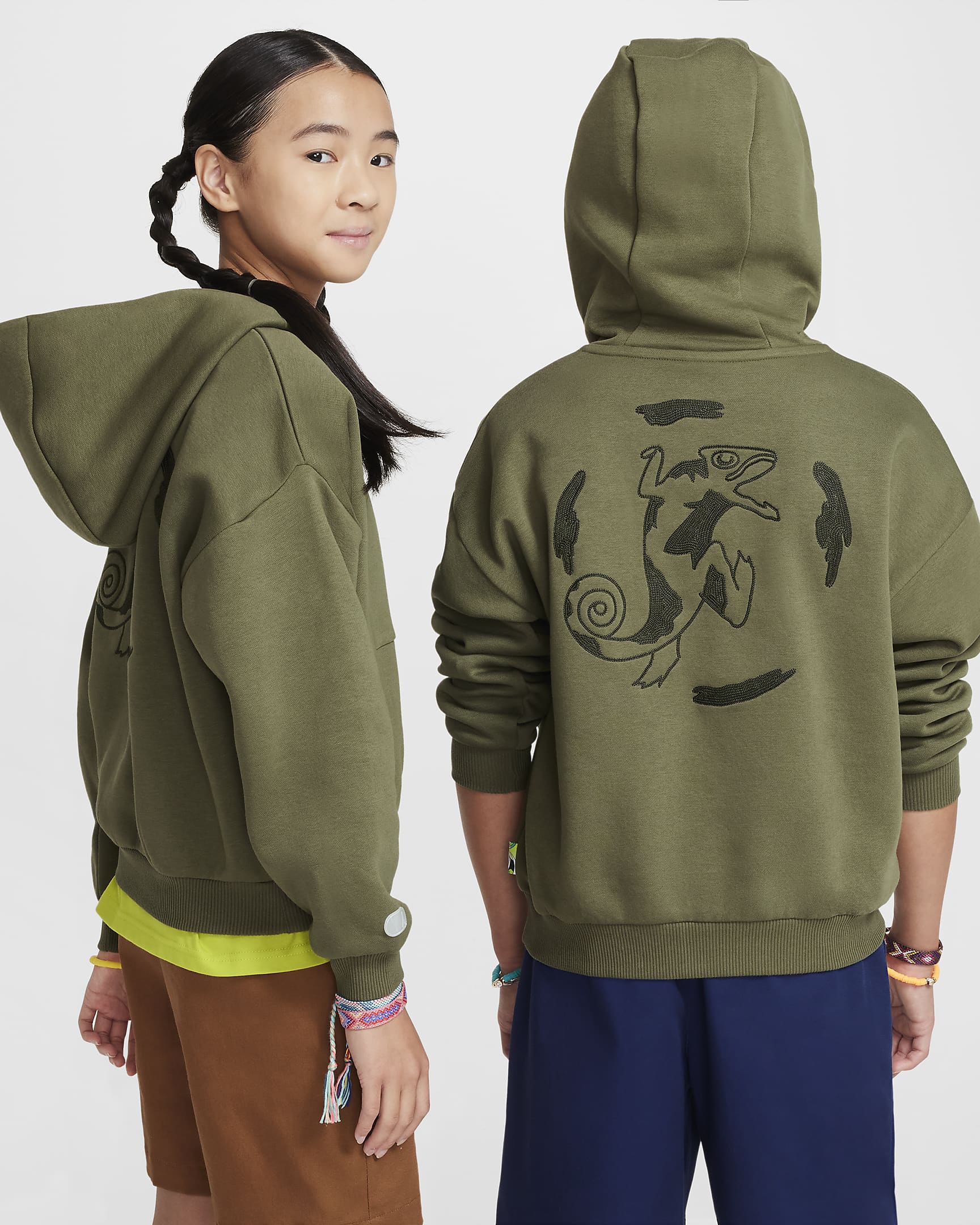 Hoodie de skateboard folgado Nike SB Júnior - Medium Olive/Branco