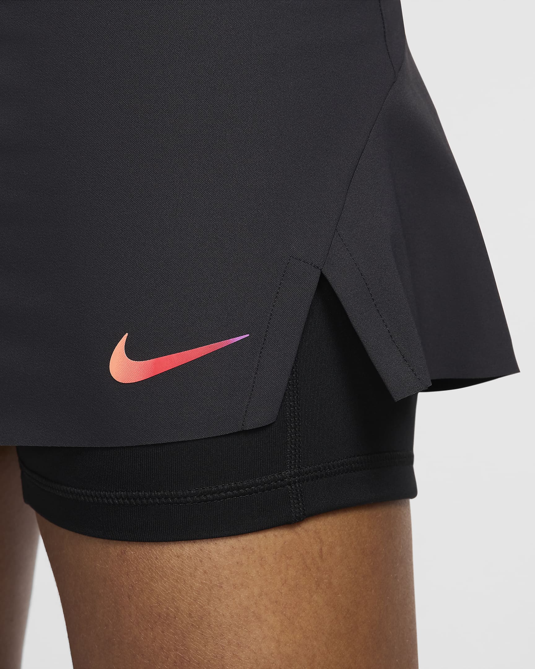 NikeCourt Slam Women's Tennis Skirt - Black/Black/Light Wild Mango