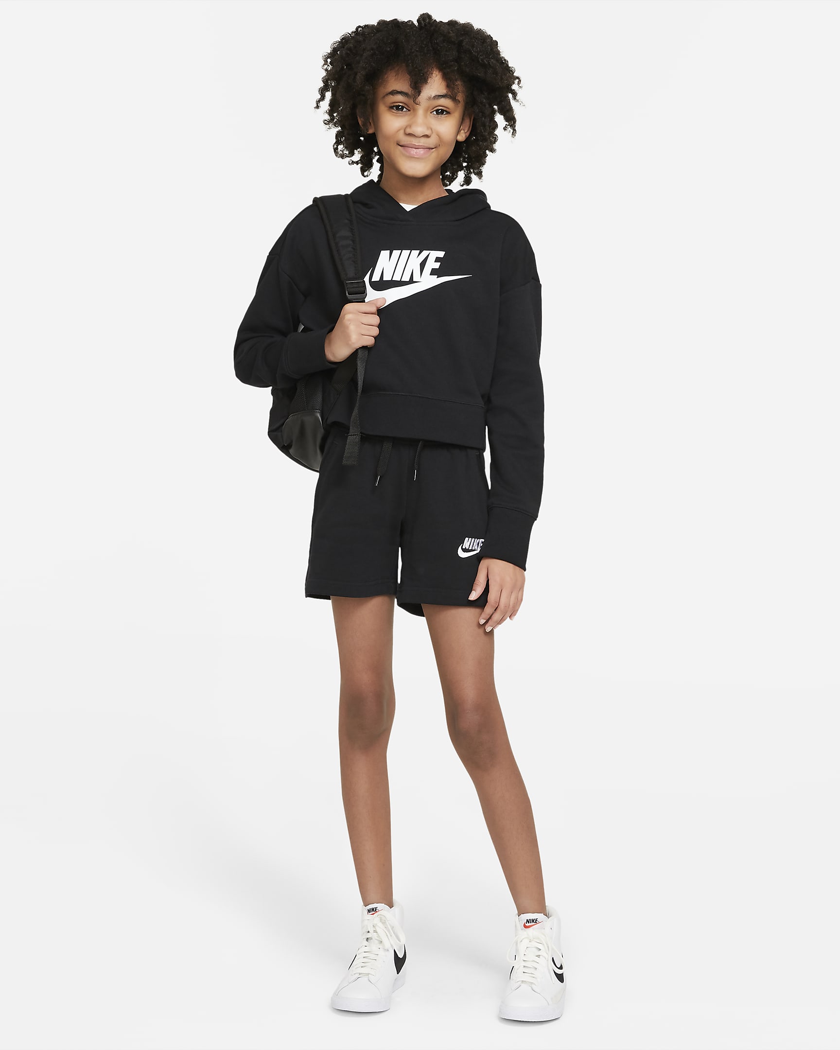 Nike Sportswear Club Older Kids' (Girls') French Terry Shorts - Black/White