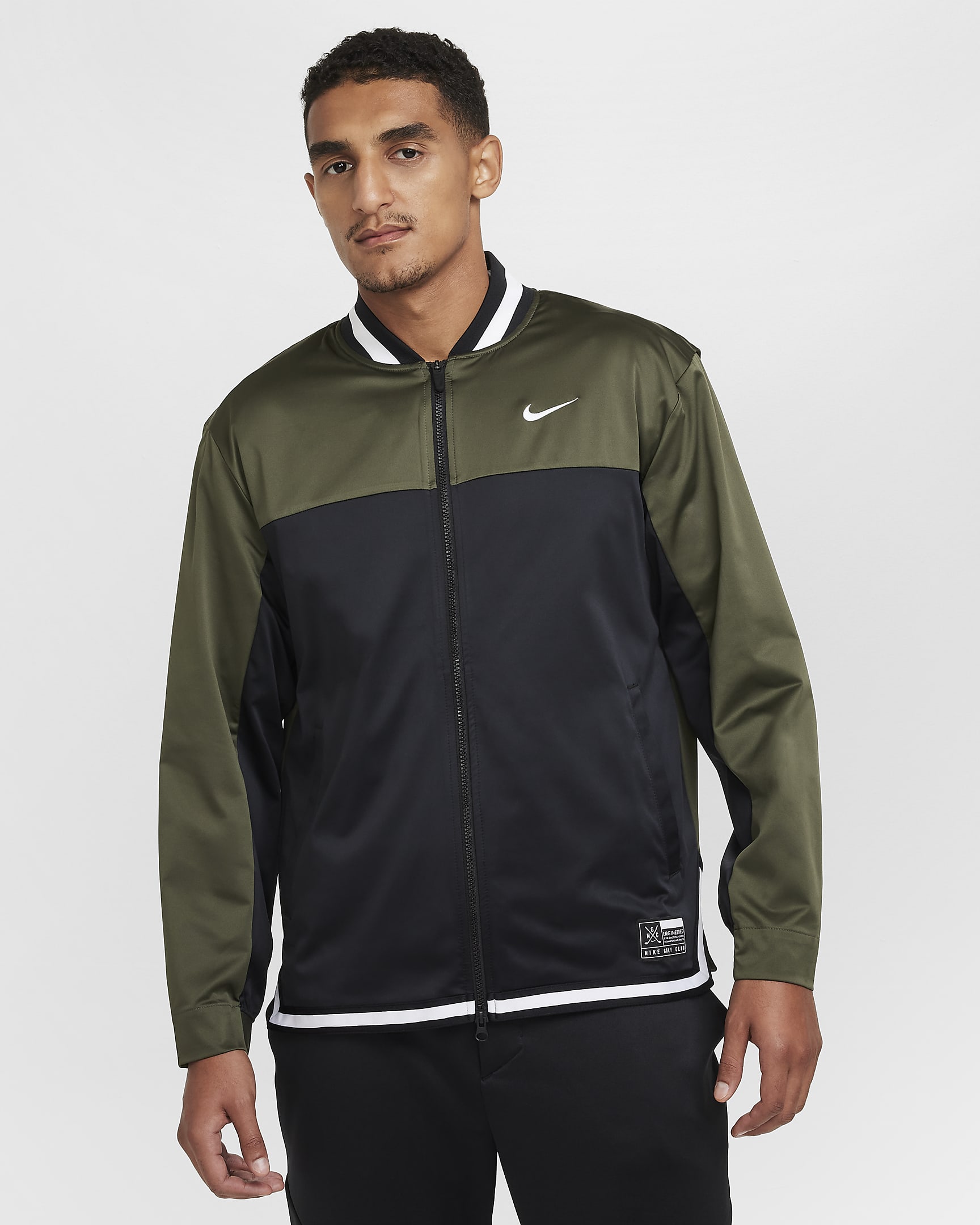 Nike Golf Club Men's Dri-FIT Full-Zip Golf Jacket - Black/Cargo Khaki/White