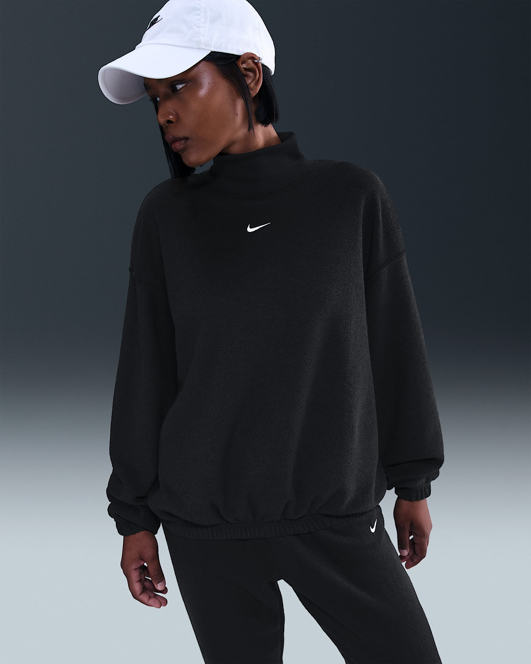Nike Sportswear Phoenix Plush Women's Cozy Fleece Oversized Mock-Neck Top - Black/Sail