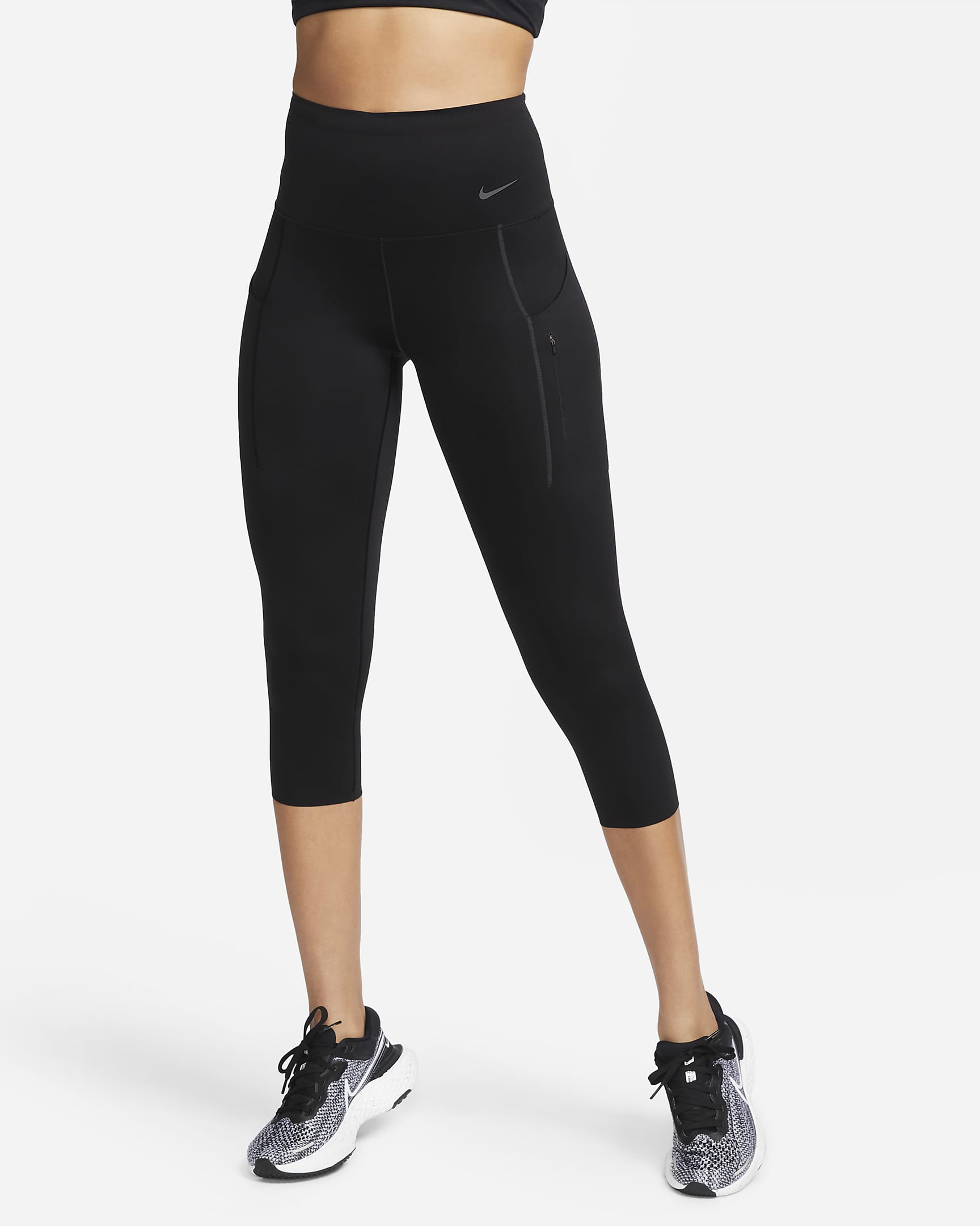 Leggings cropped de tiro alto y sujeción firme con bolsillos para mujer Nike Go - Negro/Negro