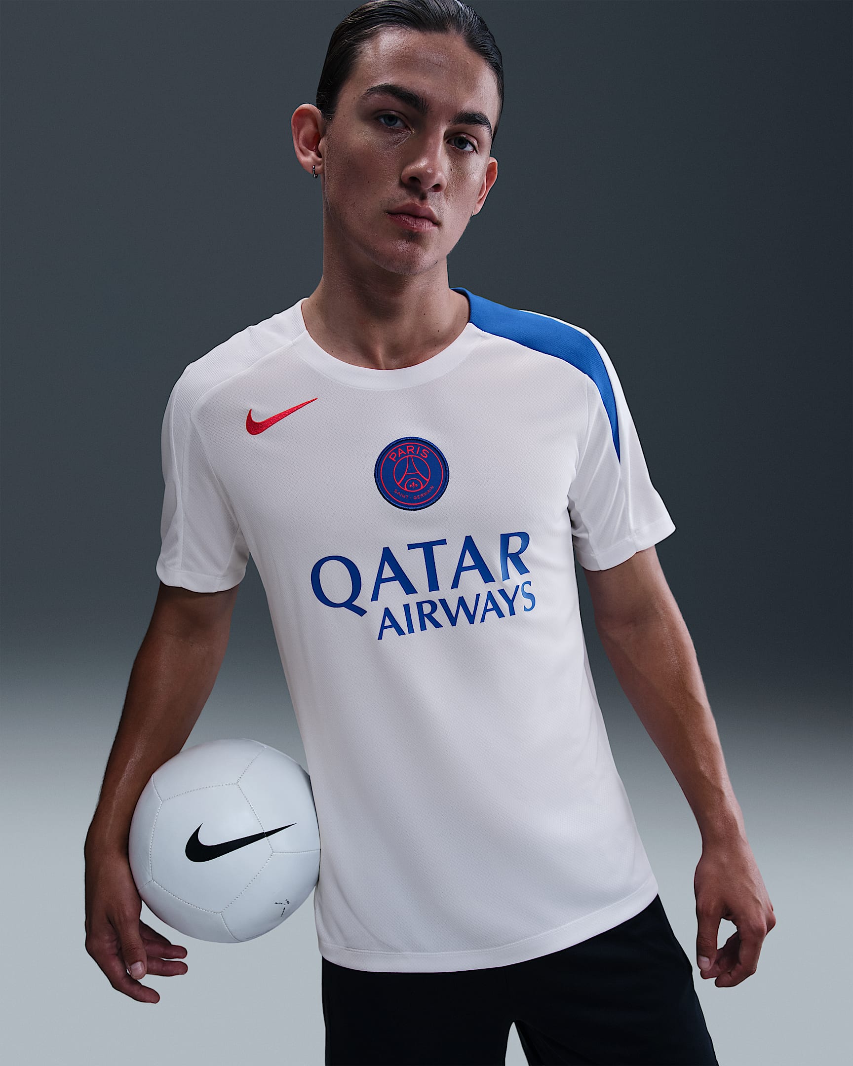 PSG Strike Third Men's Nike Dri-FIT Total 90 Football Knit Top - White/White/Hyper Royal/Global Red