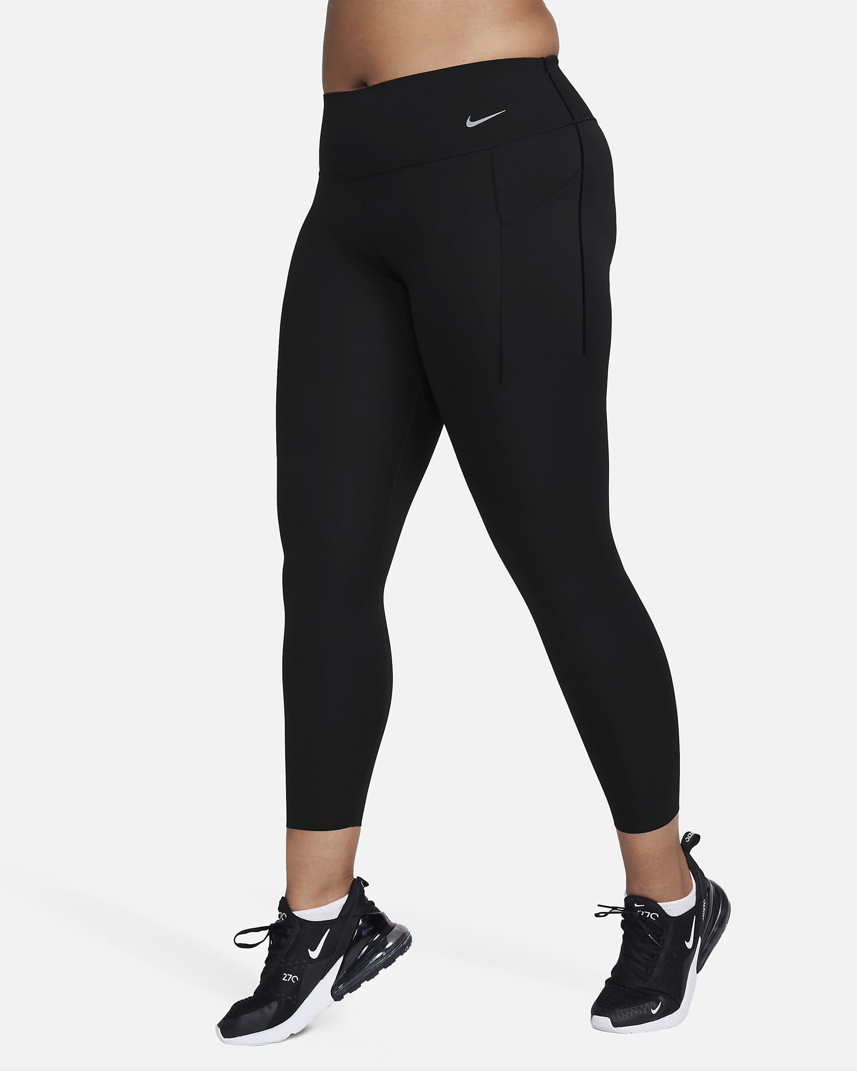 Nike Universa 7/8-Leggings mit mittlerem Halt, mittelhohem Bund und Taschen für Damen - Schwarz/Schwarz