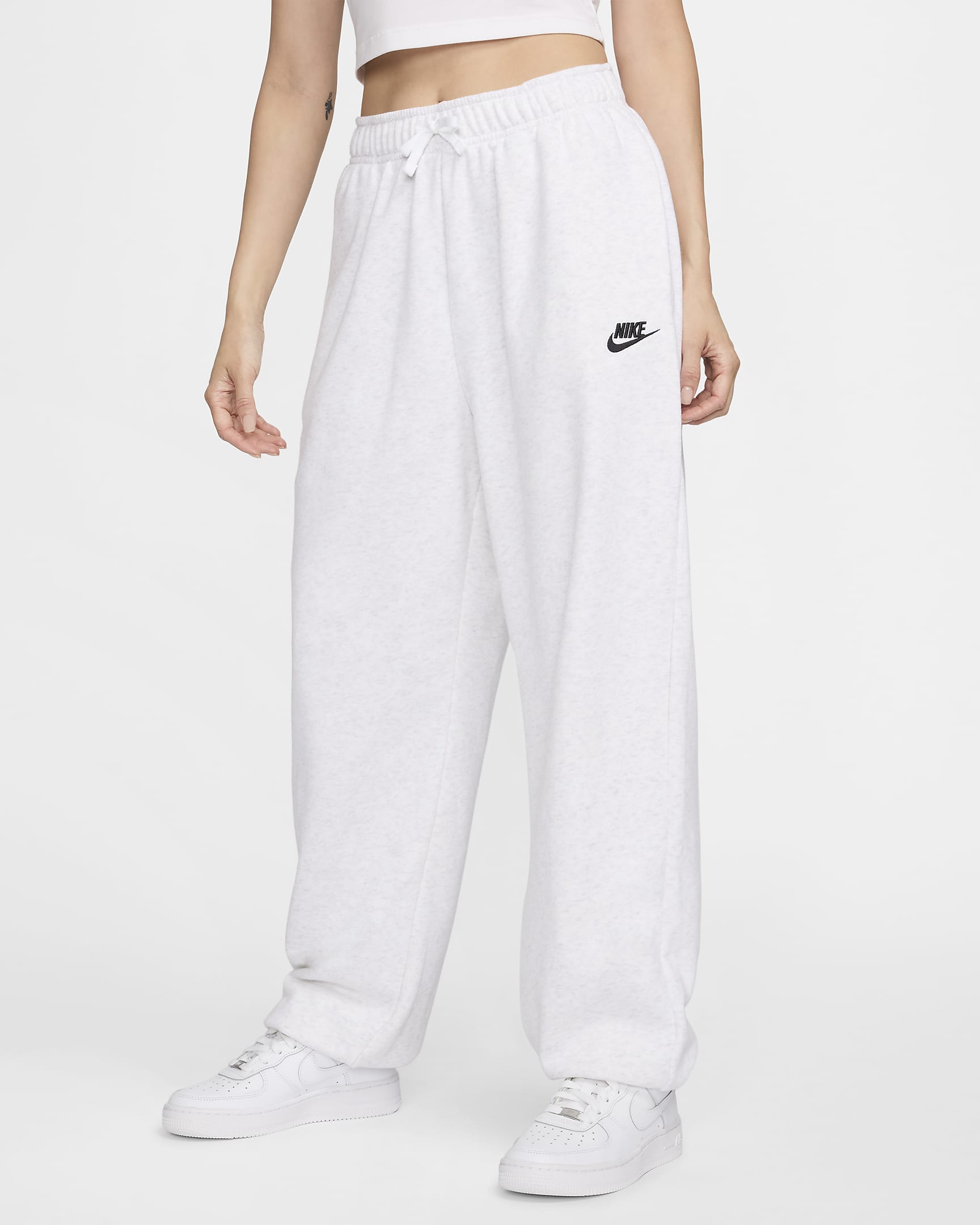 Pants de entrenamiento oversized de tiro medio para mujer Nike Sportswear Club Fleece - Abedul jaspeado/Negro