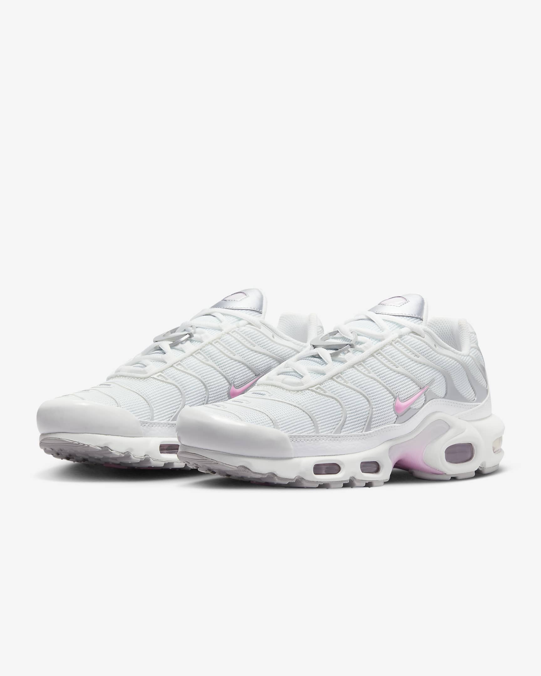 Sapatilhas Nike Air Max Plus para mulher - Branco Summit/Cinzento Fog/Prateado metalizado/Rosa Rise