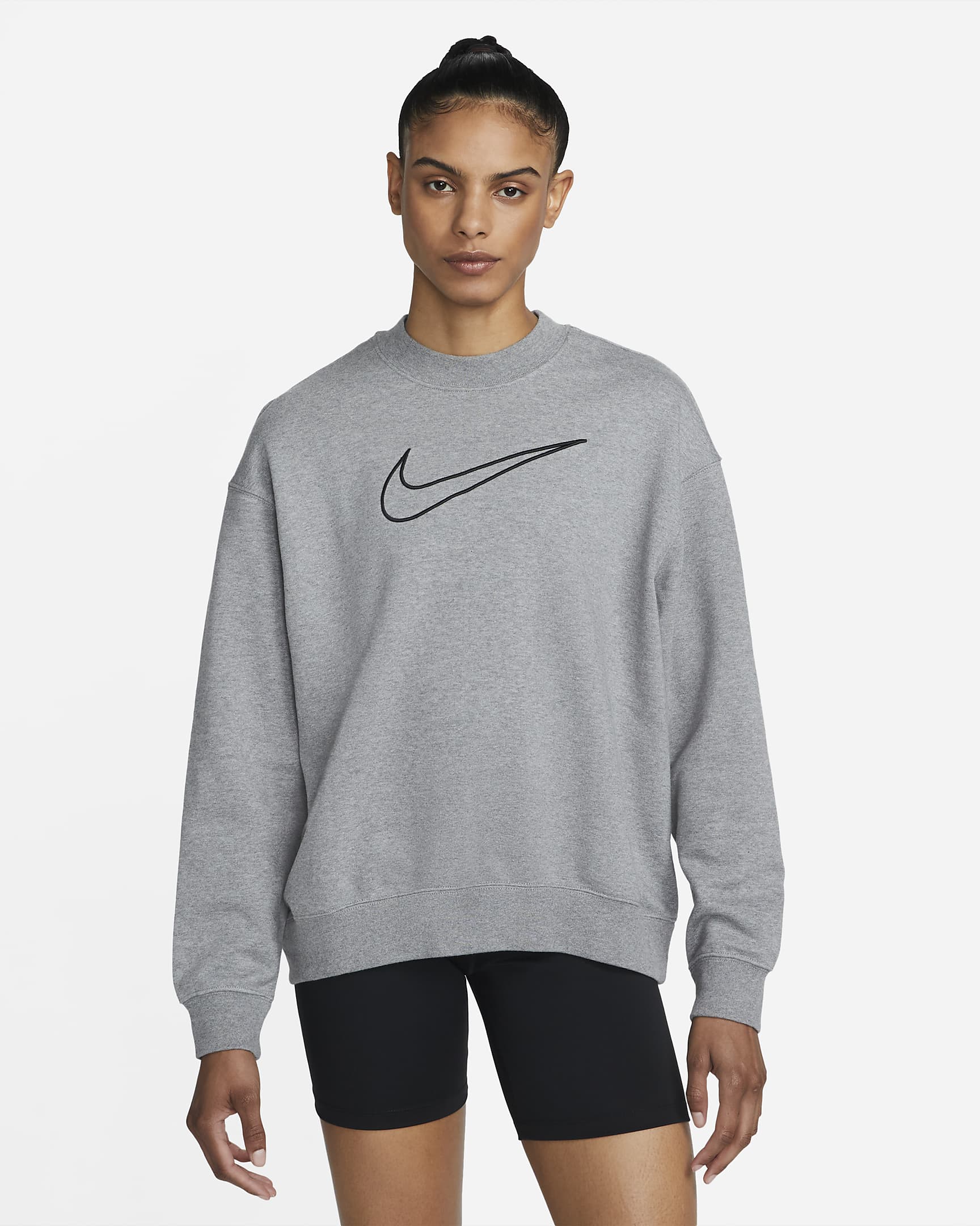 Nike Dri-FIT Get Fit Women's Graphic Crewneck Sweatshirt - Carbon Heather/Black