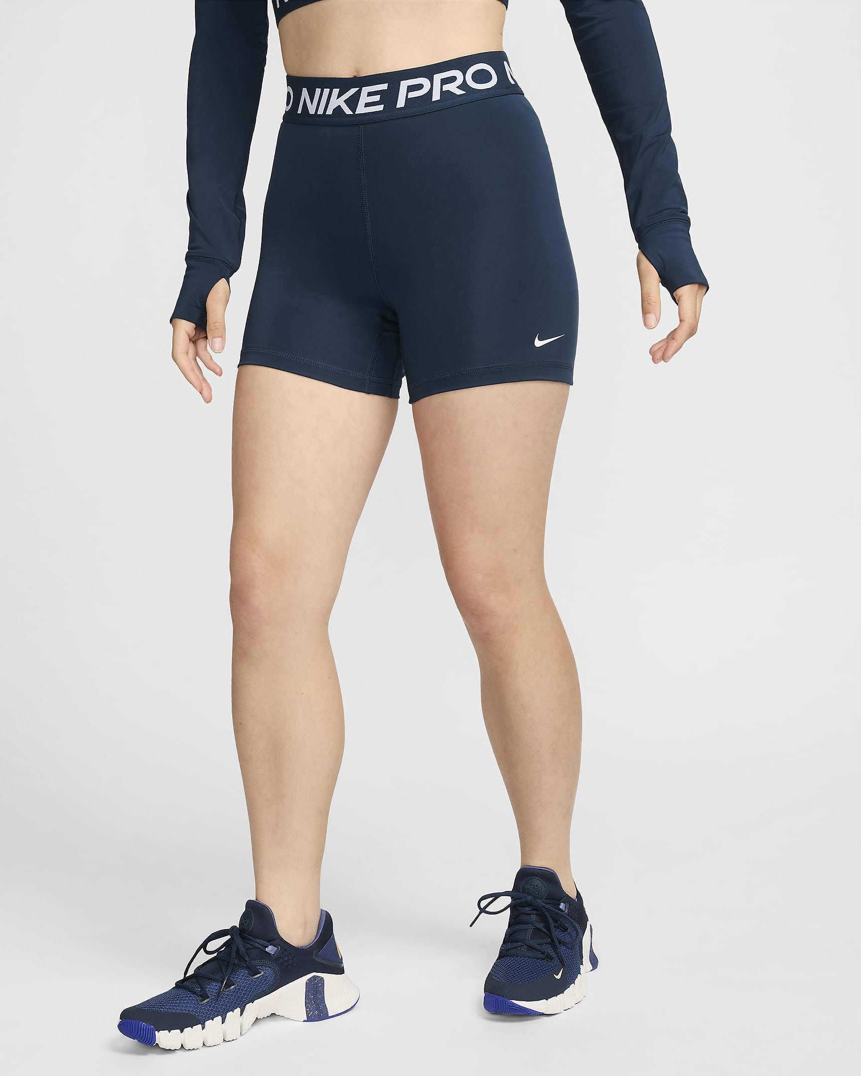 Shorts de 13 cm para mujer Nike Pro 365 - Azul marino militar/Negro/Blanco