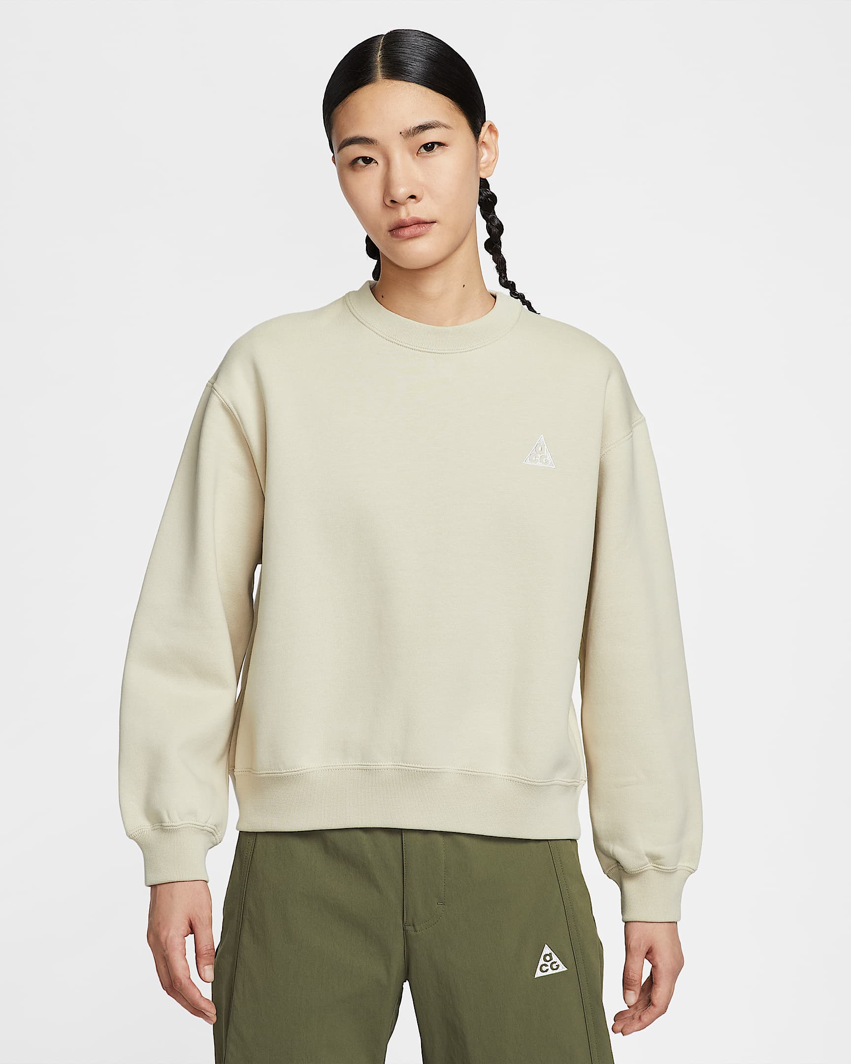 Nike ACG "Tuff Fleece" Women's Crew-Neck Sweatshirt - Light Khaki/Summit White
