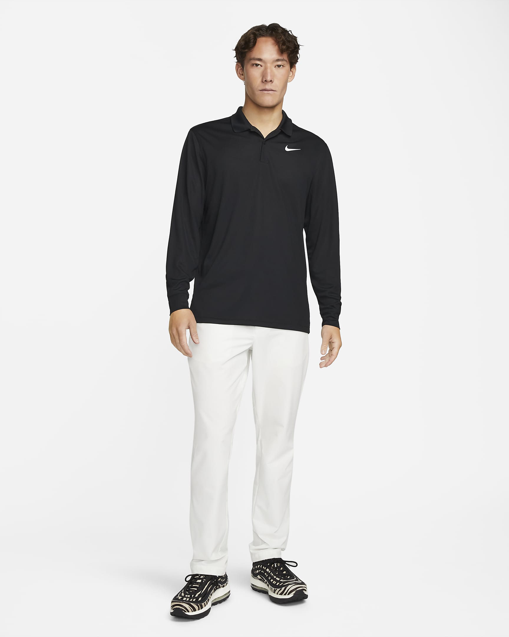 Nike Dri-FIT Victory Men's Long-Sleeve Golf Polo - Black/White