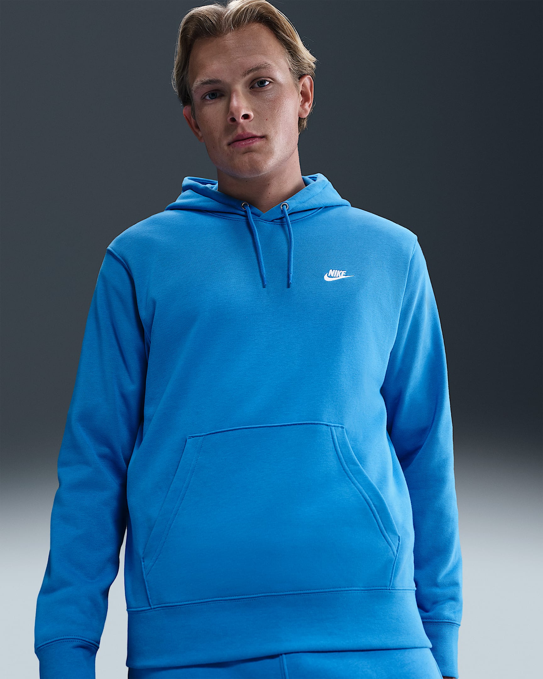 Nike Club French Terry-Hoodie (Herren) - Light Photo Blue/Light Photo Blue/Weiß