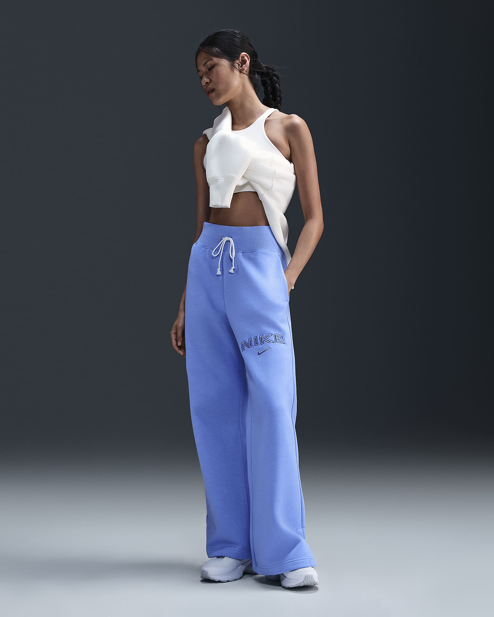 Nike Sportswear Phoenix Fleece Women's High-Waisted Wide-Leg Logo Pants - Royal Pulse