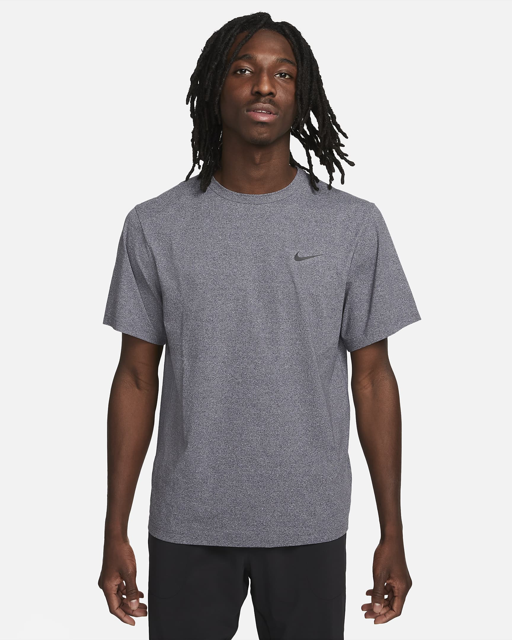 Camisola versátil de manga curta Dri-FIT UV Nike Hyverse para homem - Obsidian/Heather/Preto