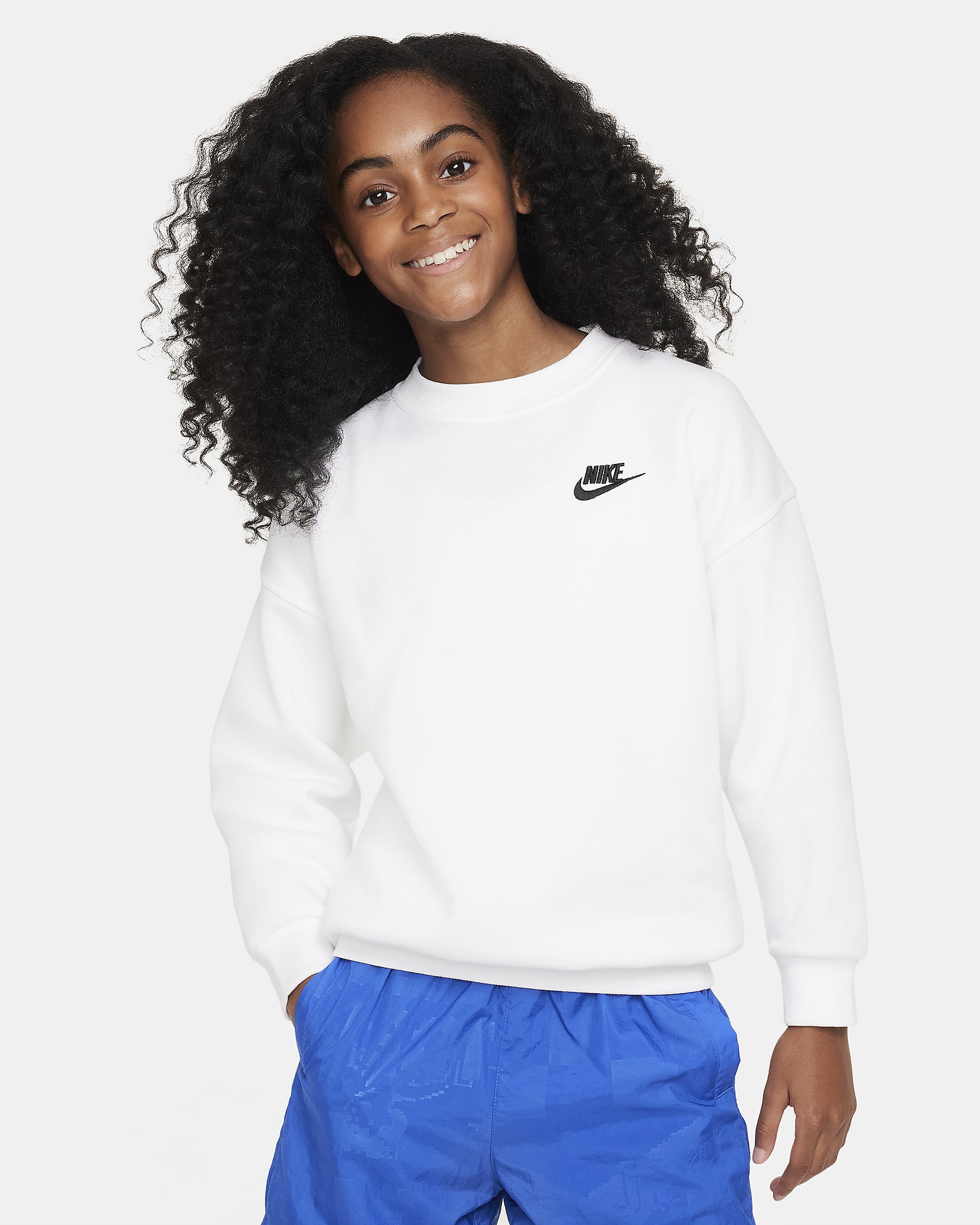 Nike Sportswear Club Fleece Big Kids' Oversized Sweatshirt - White/Black