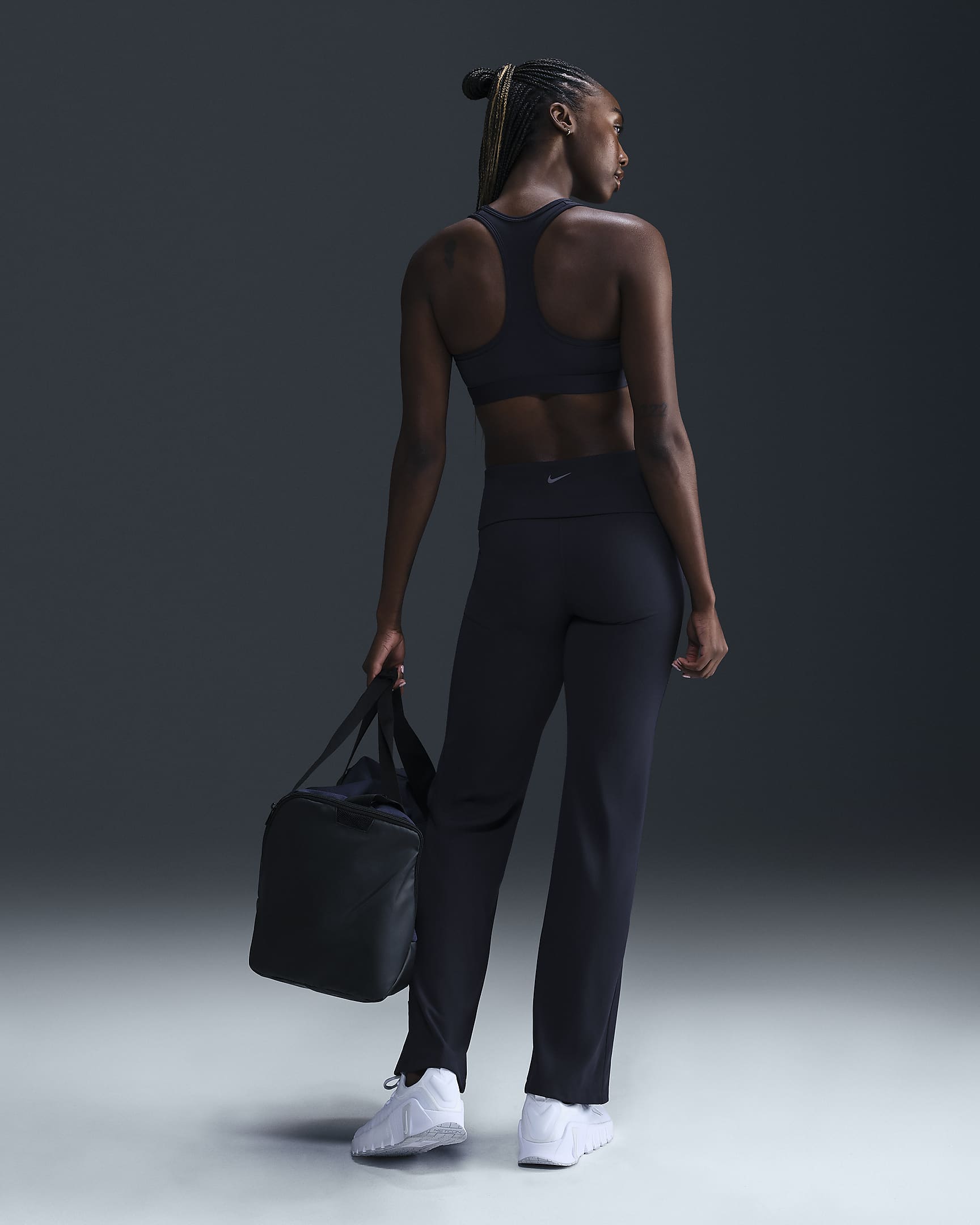 Nike One Women's Dri-FIT High-Waisted Fold-Over Trousers - Obsidian/Black