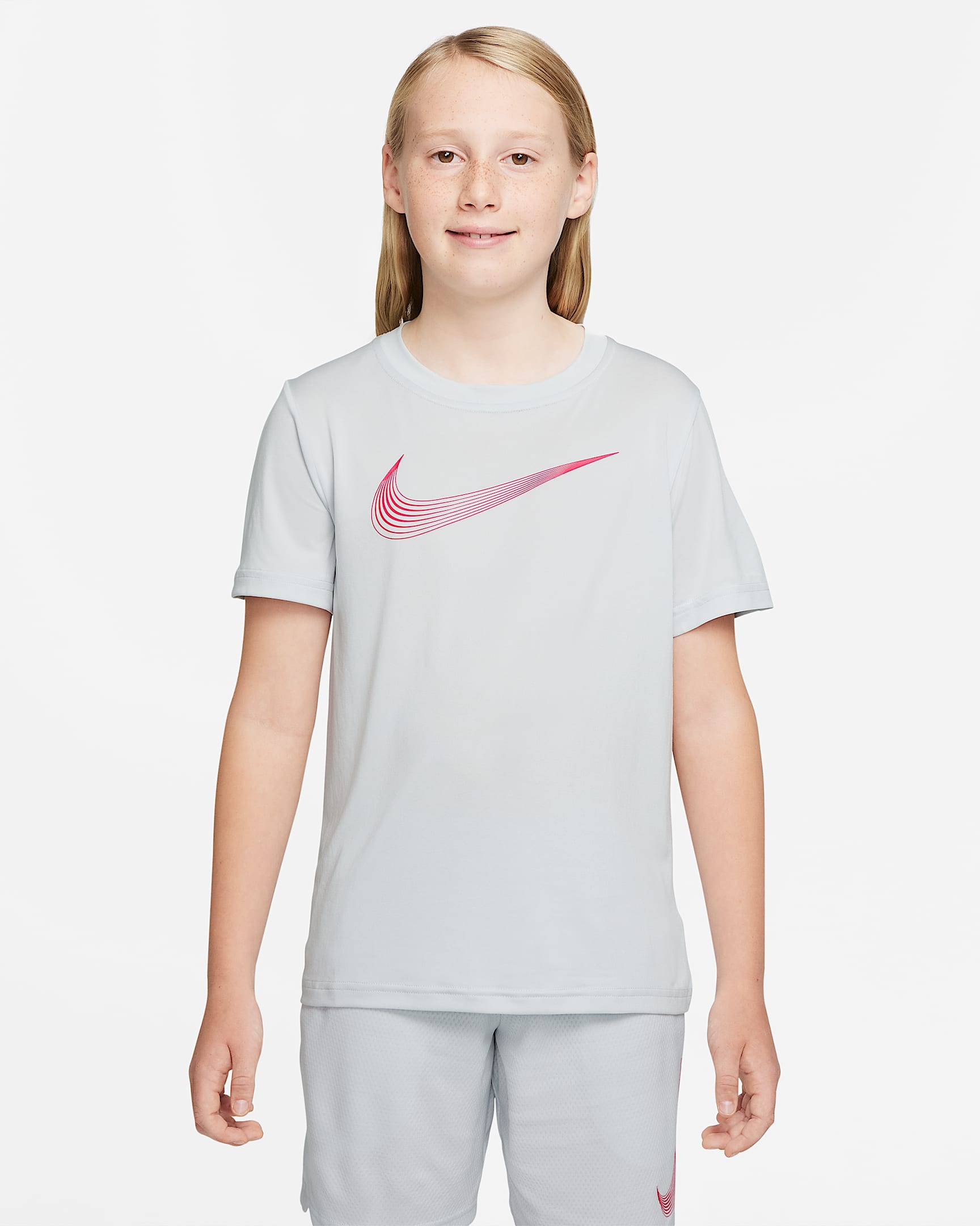 Prenda superior de manga corta para niño talla grande Nike Dri-FIT - Polvo fotón/Rojo sirena