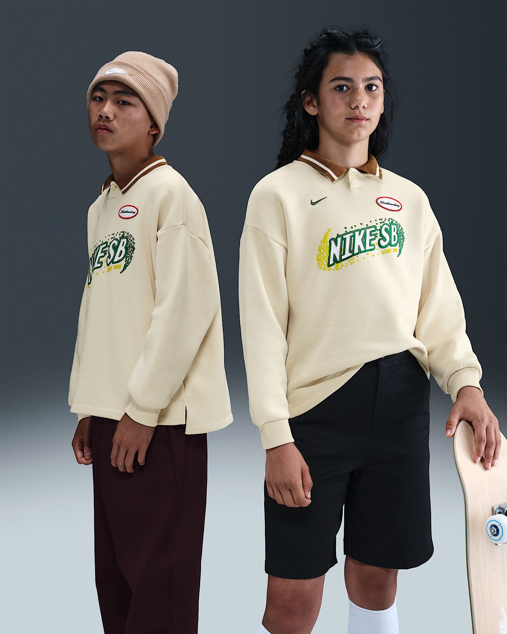 Nike SB Longsleeve-Skate-Poloshirt (ältere Kinder) - Light Khaki/Fir