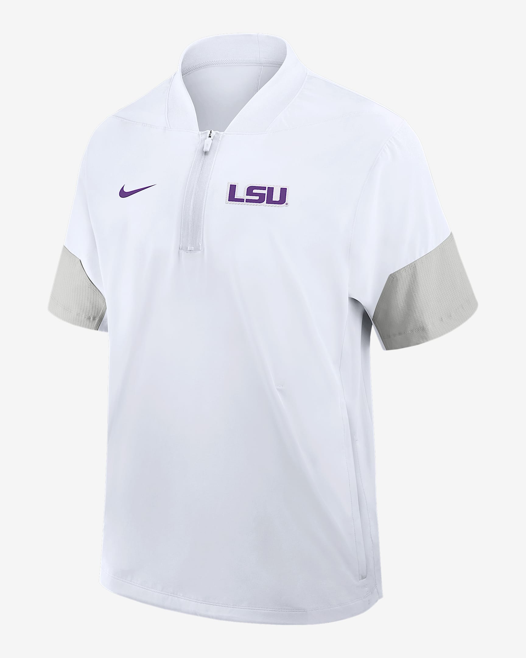 Chamarra universitaria con gorro de medio cierre de manga larga Nike para hombre LSU Sideline Coach - Blanco