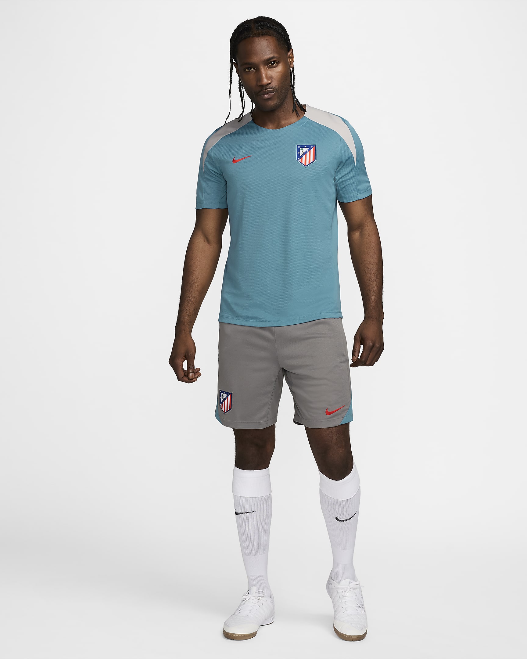 Atlético Madrid Strike Nike Dri-FIT strikket fotballshorts til herre - Flat Pewter/Noise Aqua/Light Crimson