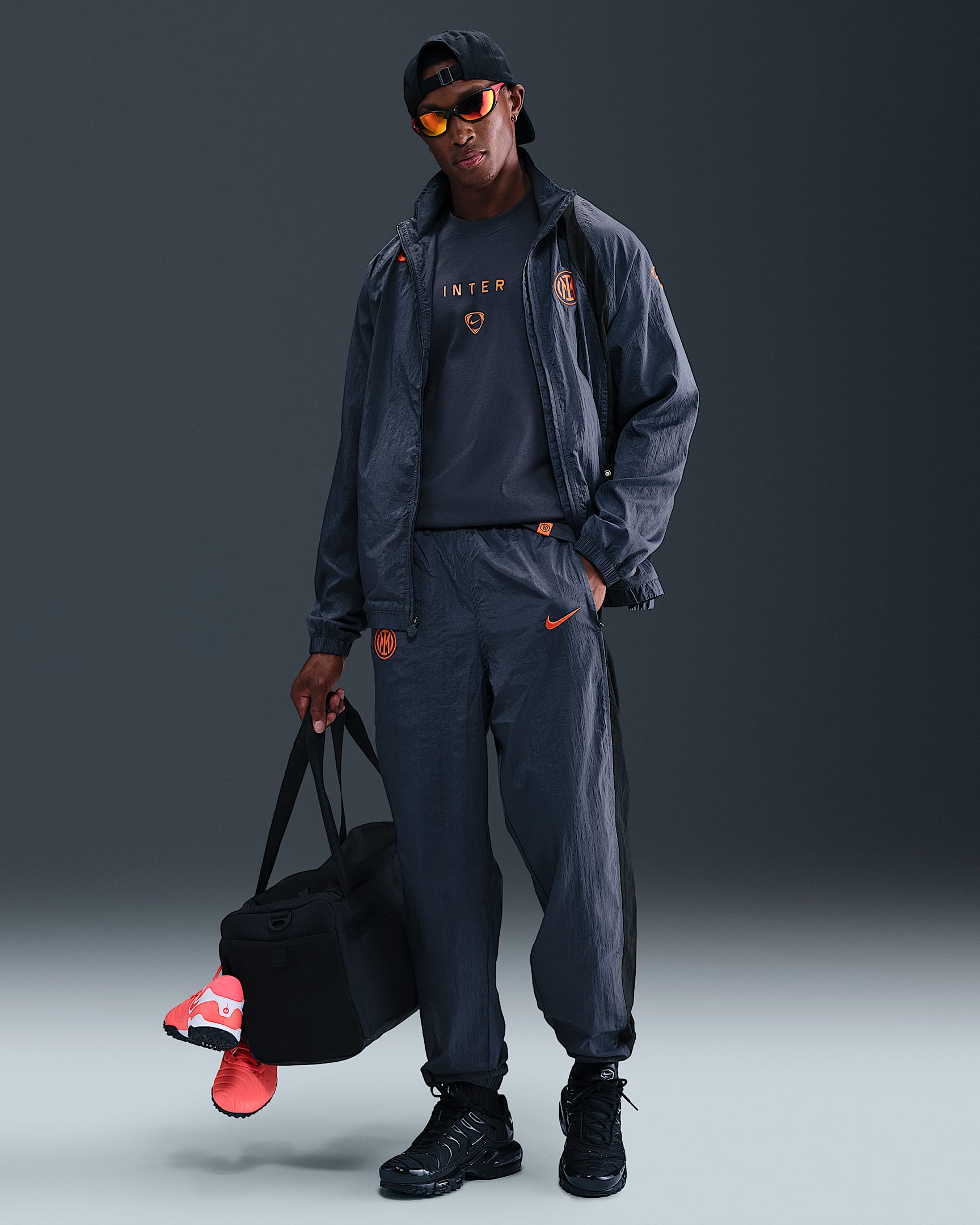 Inter Milan Third Men's Nike Total 90 Football Woven Tracksuit Bottoms - Thunder Blue/Black/Safety Orange