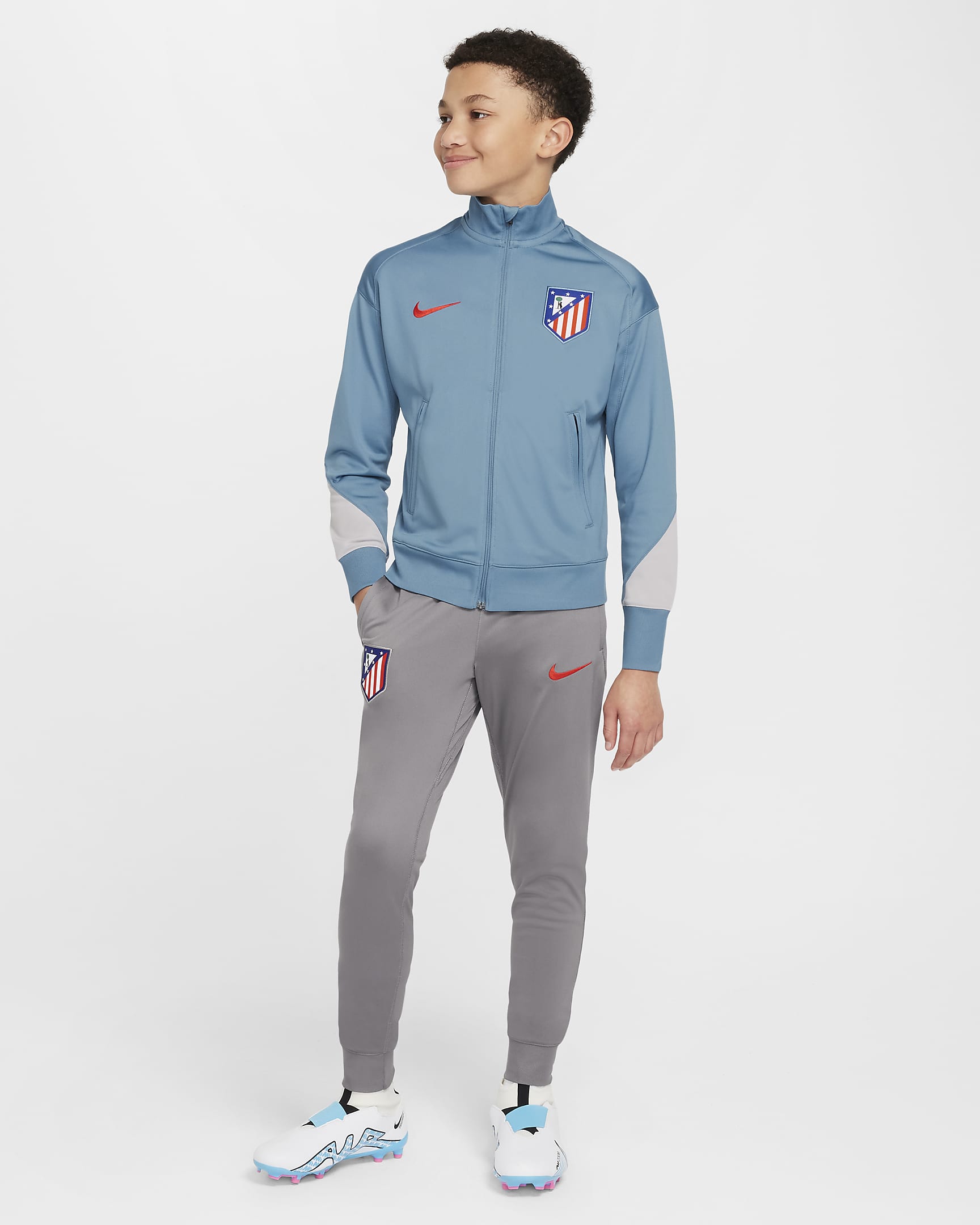 Dzianinowy dres piłkarski dla dużych dzieci Nike Dri-FIT Atlético Madryt Strike - Noise Aqua/Flat Pewter/Light Iron Ore/Light Crimson