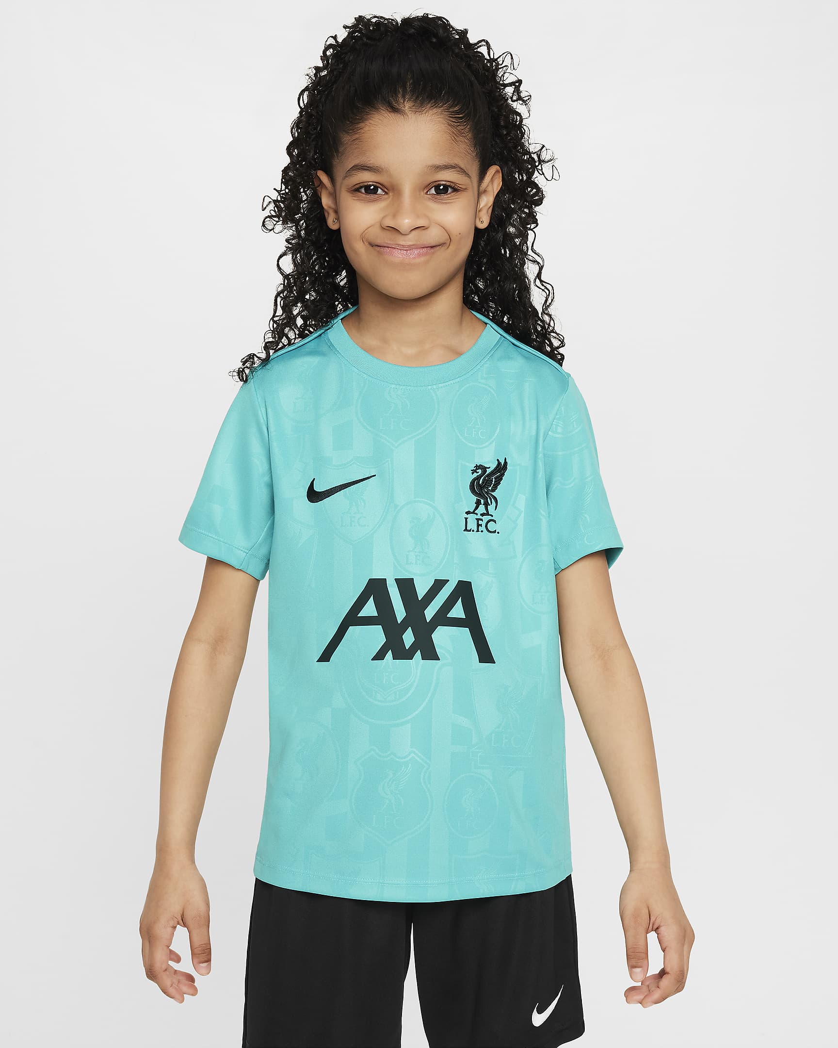 FC Liverpool Academy Pro Nike Dri-FIT Pre-Match Kurzarm-Fußballoberteil (ältere Kinder) - Washed Teal/Night Forest/Night Forest