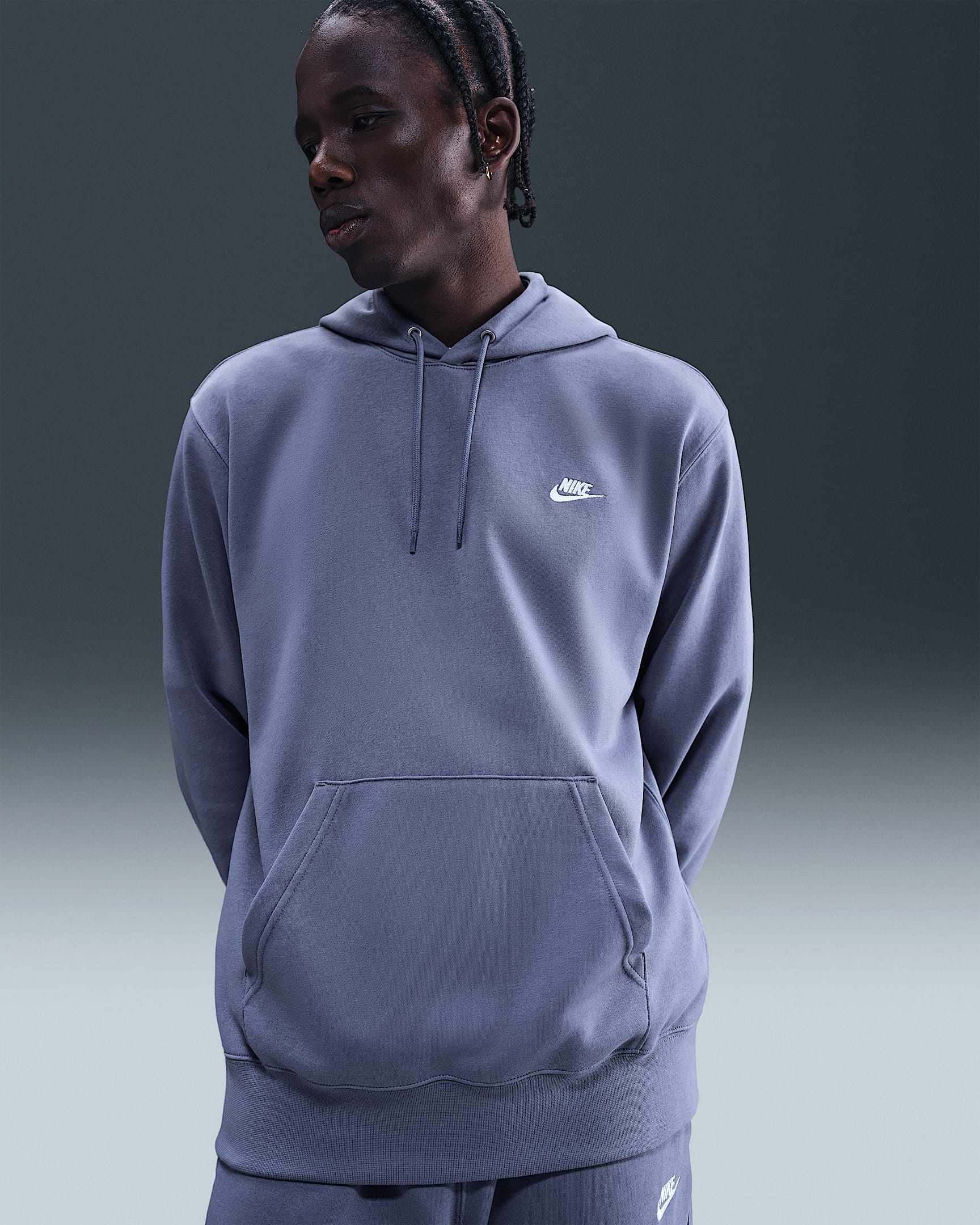 Nike Club Men's French Terry Pullover Hoodie - World Indigo/World Indigo/White