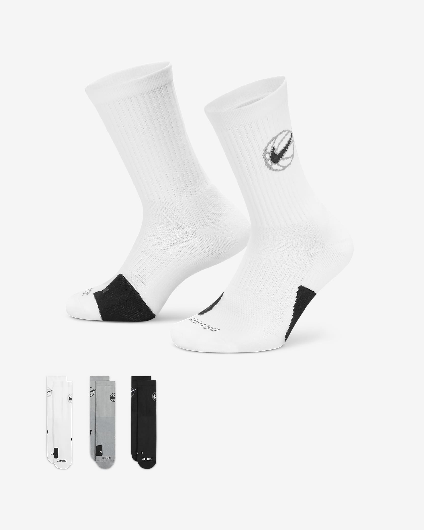 Nike Everyday Crew Basketball Socks (3 Pairs) - Multi-Colour