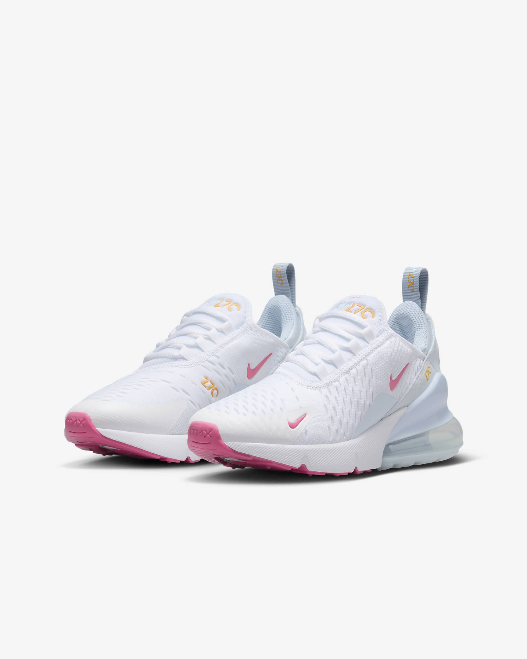 Tenis para niños grandes Nike Air Max 270 - Blanco/Tinte azul/Azul militar claro/Rosa paleta