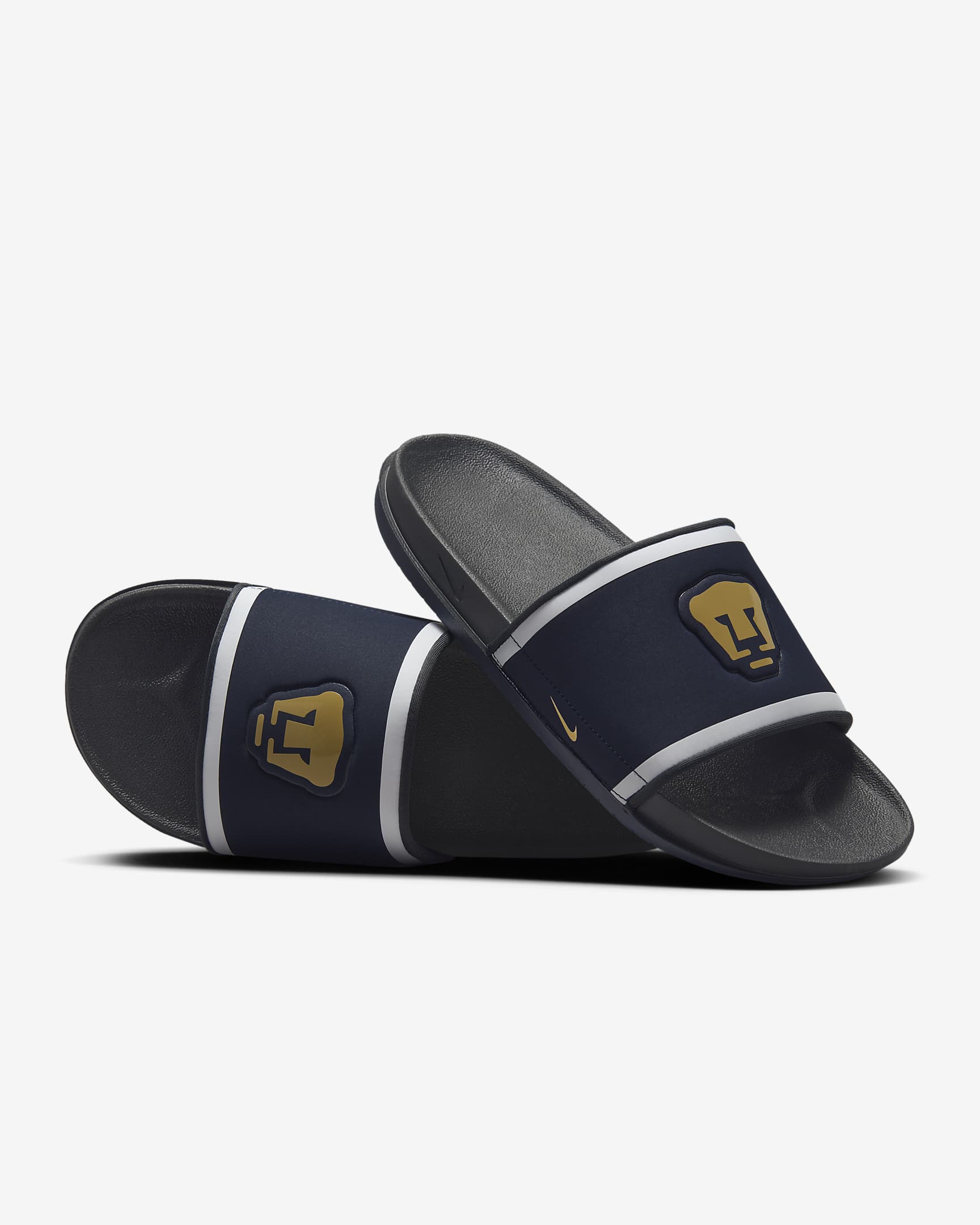 Nike Offcourt (Pumas UNAM) Soccer Slides - Obsidian/Dark Smoke Grey/White/Truly Gold