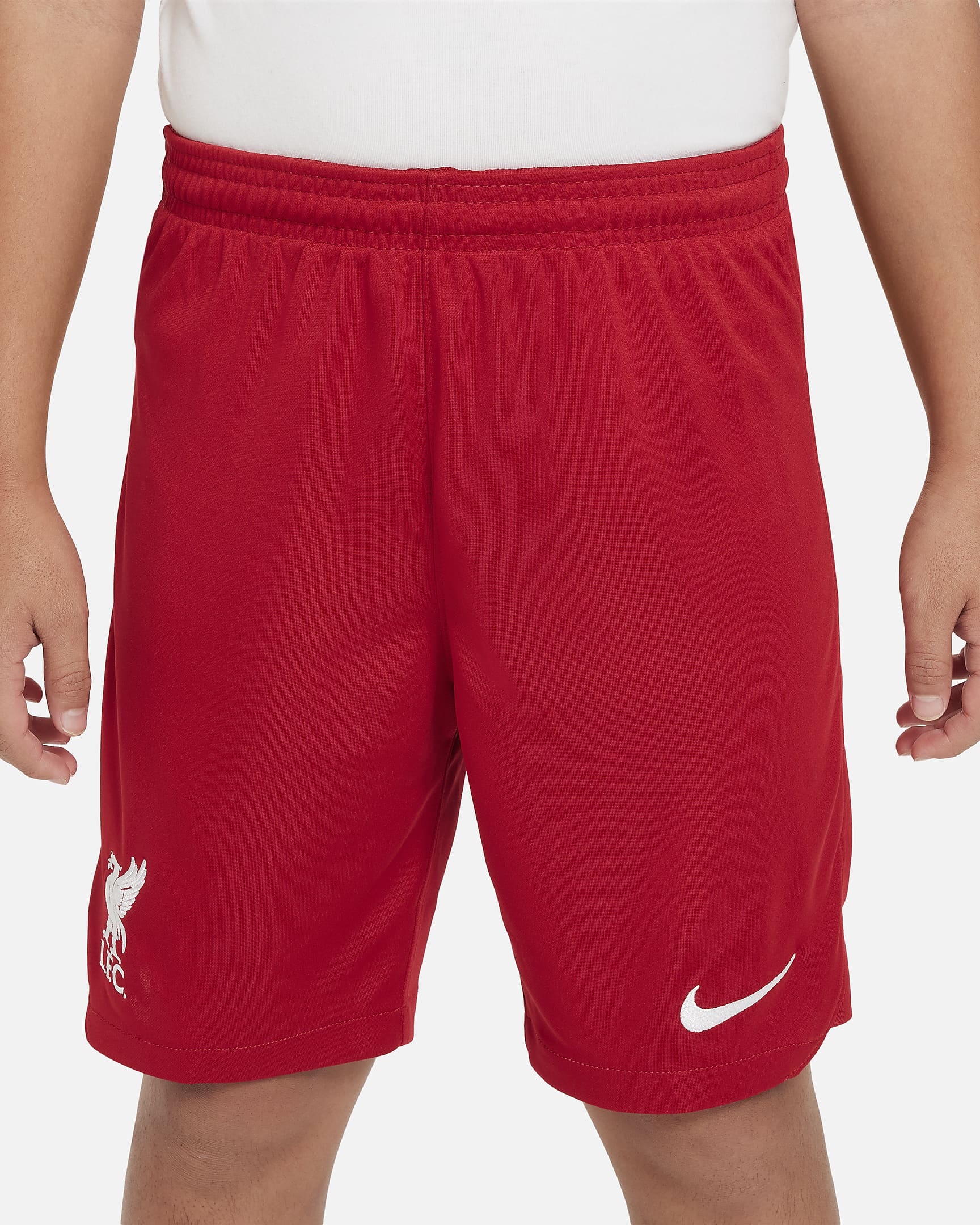 Shorts de fútbol Nike Dri-FIT del Liverpool FC local 2023/24 Stadium para niños talla grande - Rojo gimnasio/Blanco