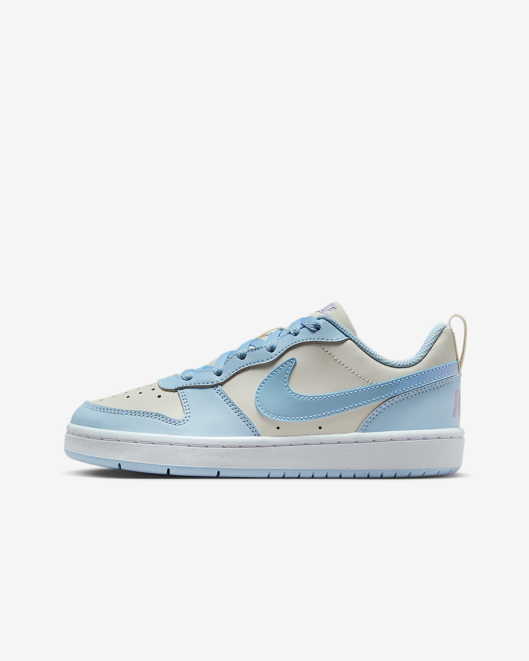 Tenis para niños grandes Nike Court Borough Low Recraft - Perla suave/Hortensias/Blanco/Azul celestino