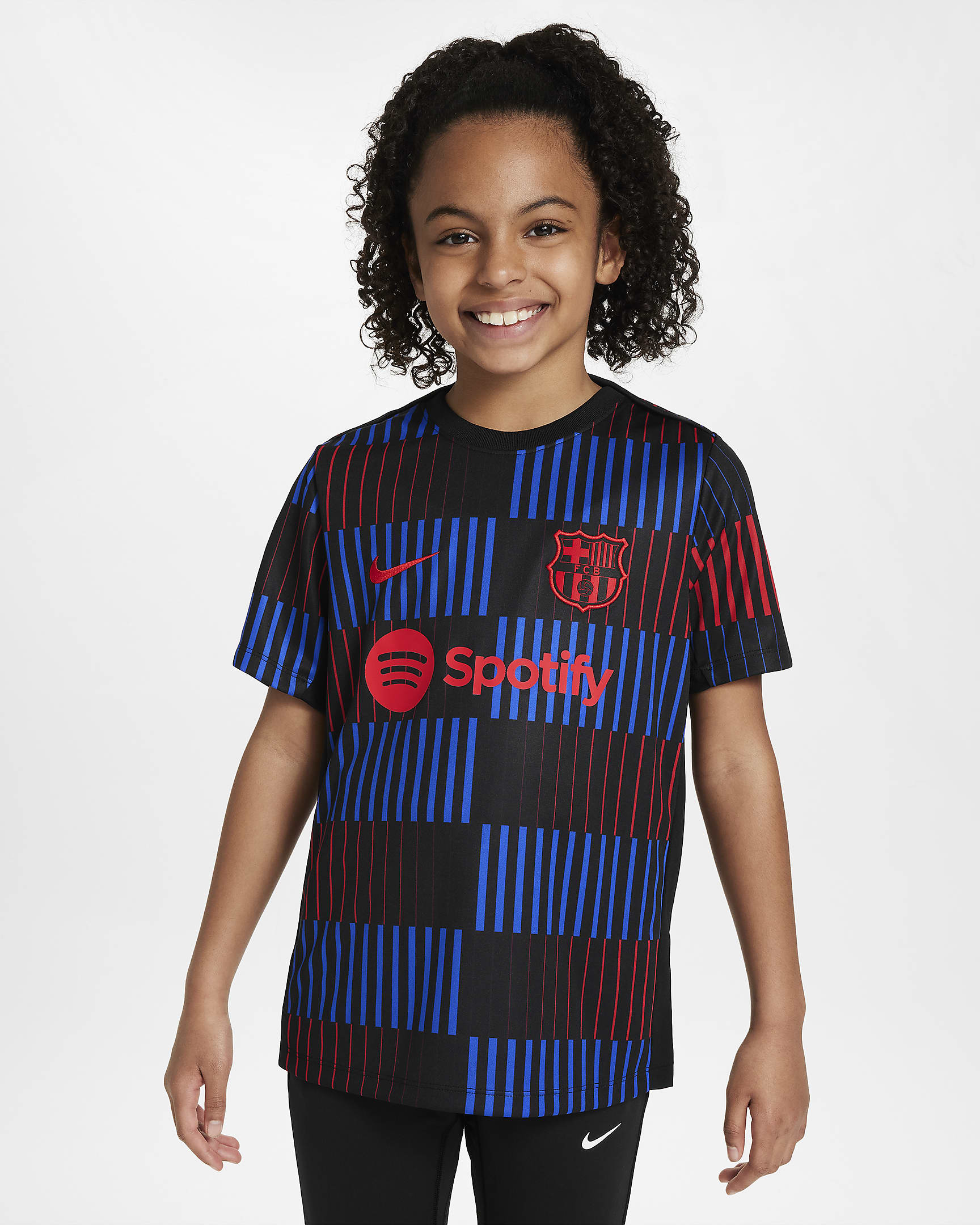 F.C. Barcelona Academy Pro Away Older Kids' Nike Dri-FIT Football Pre-Match Short-Sleeve Top - Black/Black/University Red