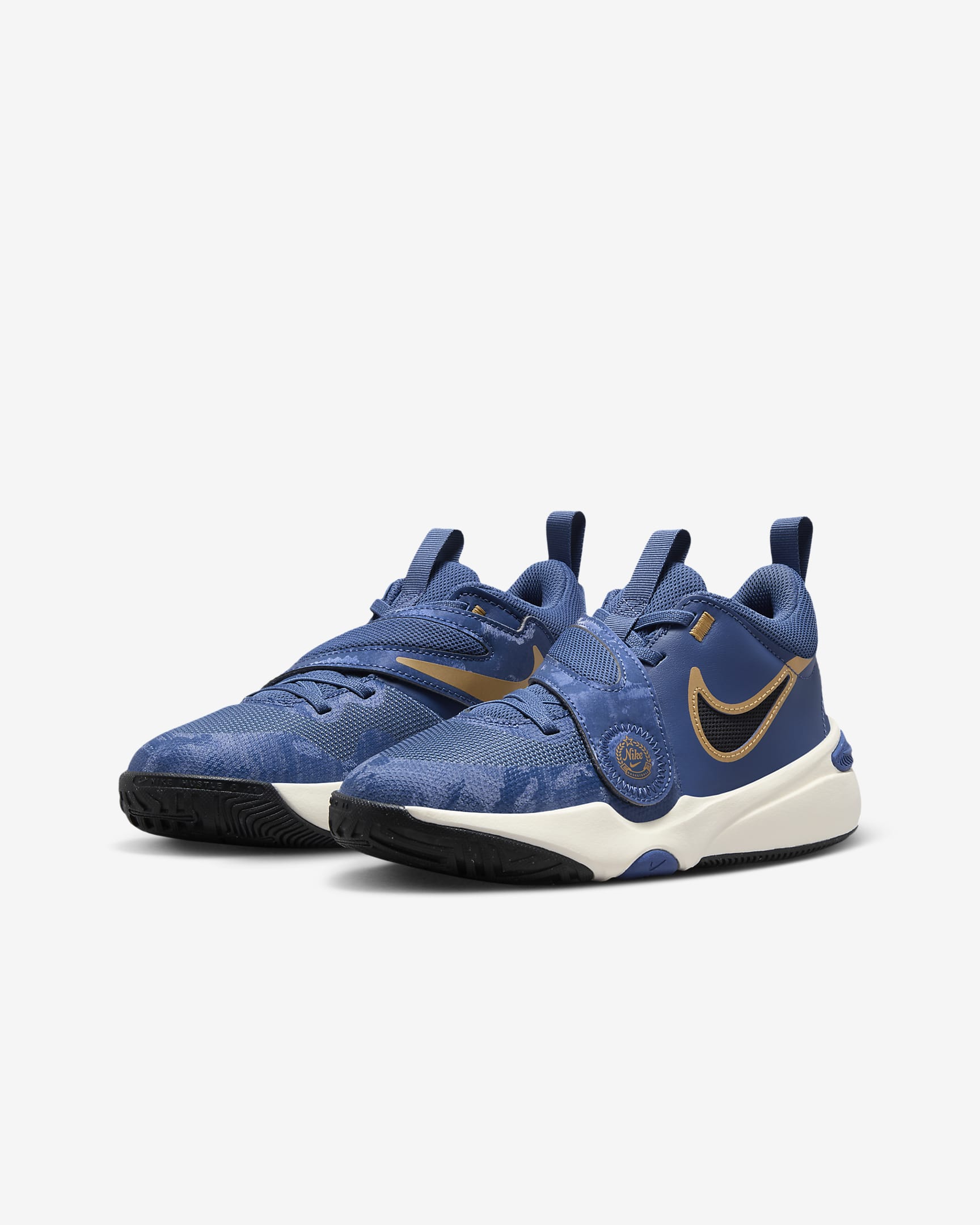 Nike Team Hustle D 11 Older Kids' Basketball Shoes - Mystic Navy/Pale Ivory/Metallic Gold/Black