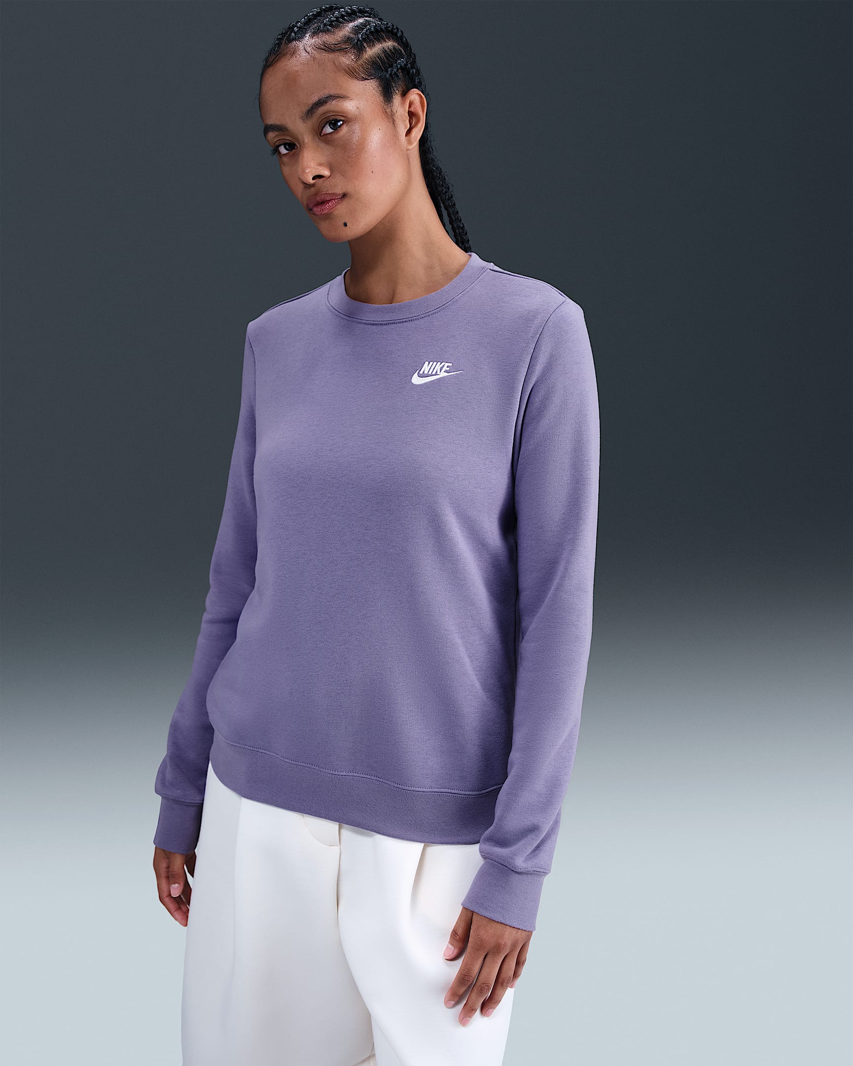 Nike Sportswear Club Fleece Women's Crew-Neck Sweatshirt - Dusty Amethyst/White