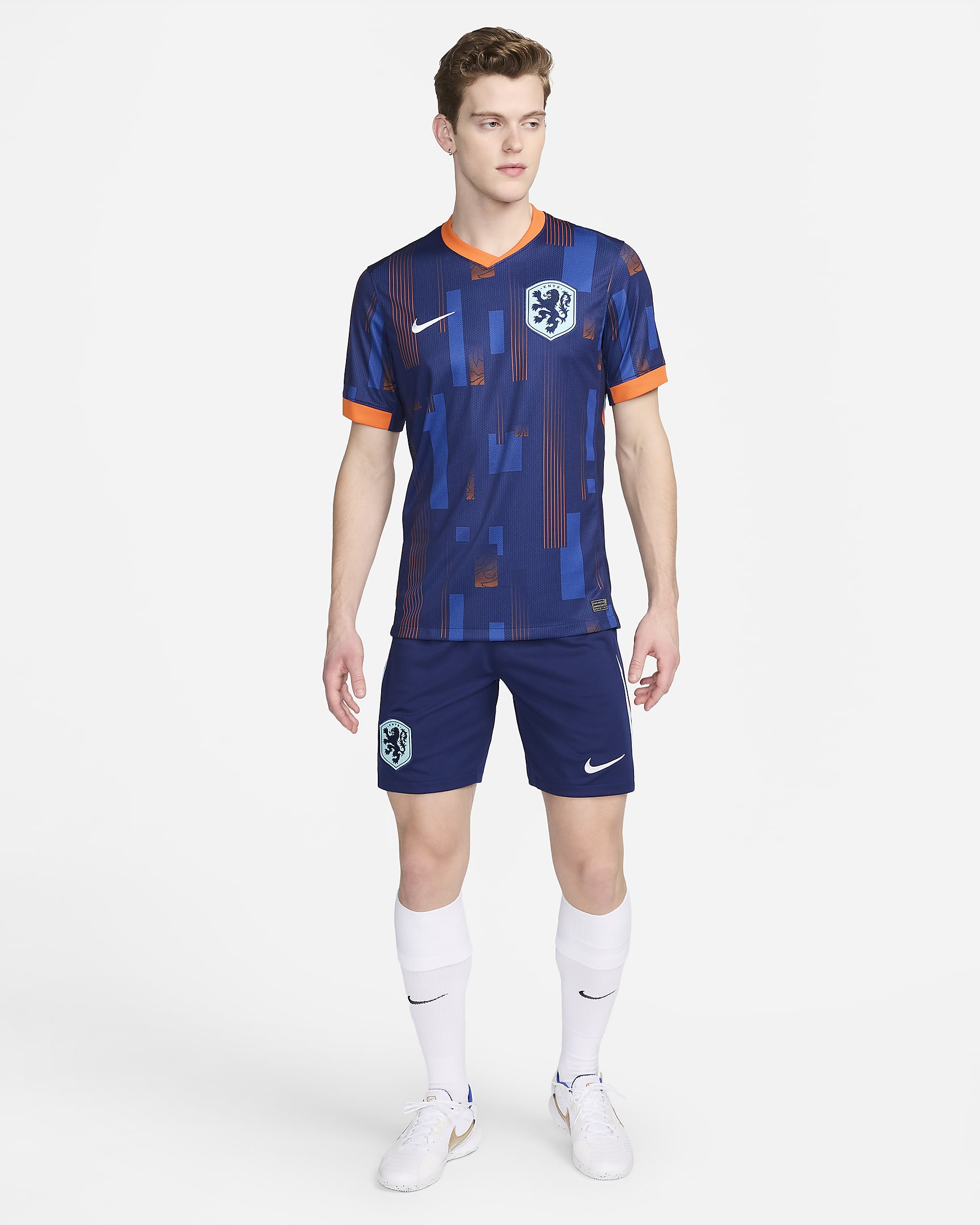 Nederland 2024 Stadium Uit Nike Dri-FIT replica voetbalshorts voor heren - Blue Void/Safety Orange/Copa/Wit