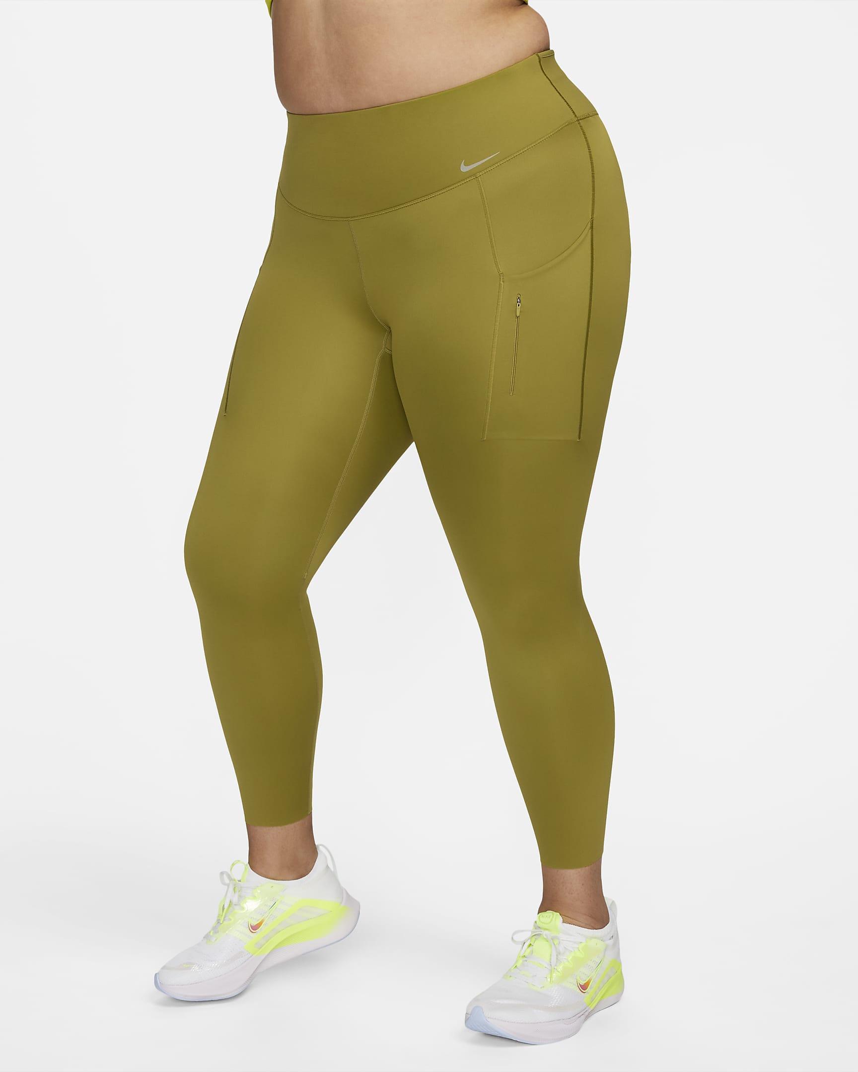 Nike Go Women's Firm-Support High-Waisted 7/8 Leggings with Pockets (Plus Size) - Moss/Black