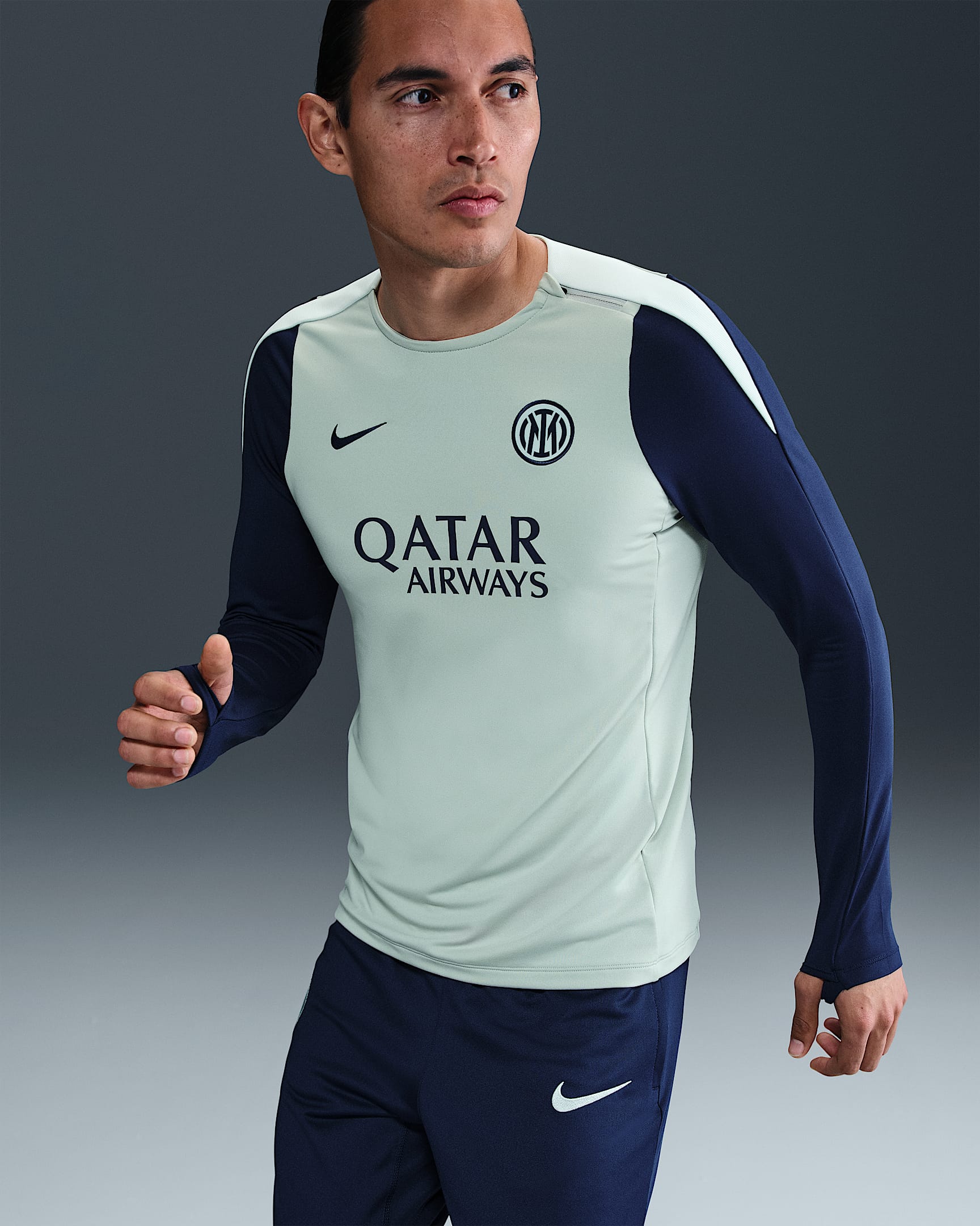 Maglia da calcio a girocollo Nike Dri-FIT Inter Strike – Donna - Grey Haze/Blue Void/Ghost Aqua/Blue Void