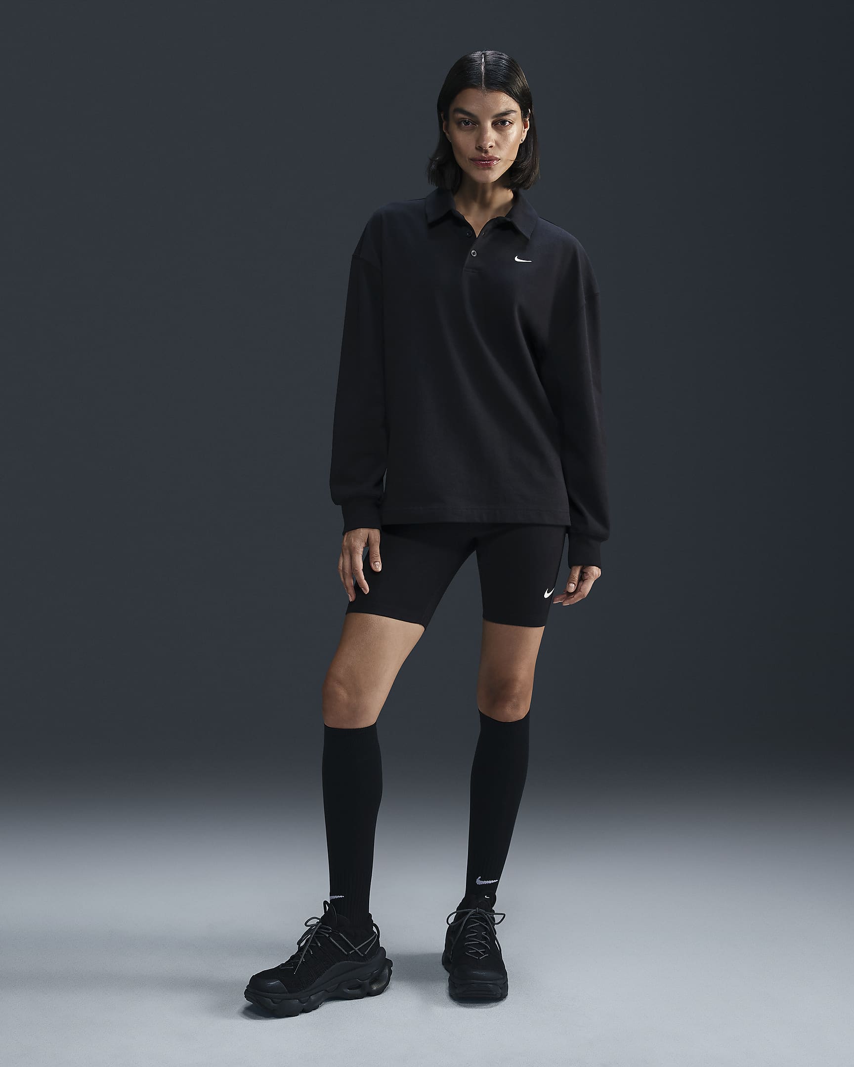 Nike Sportswear Essential Women's Oversized Long-Sleeve Polo - Black/Sail