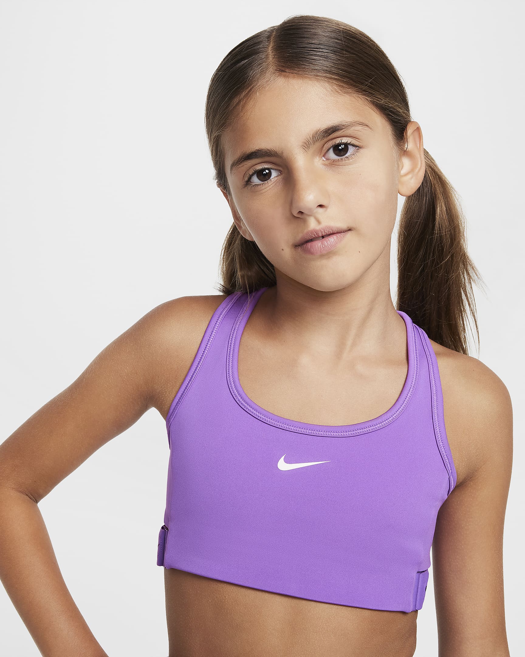 Nike Swoosh EasyOn Older Kids' (Girls') Sports Bra - Black Raspberry/White