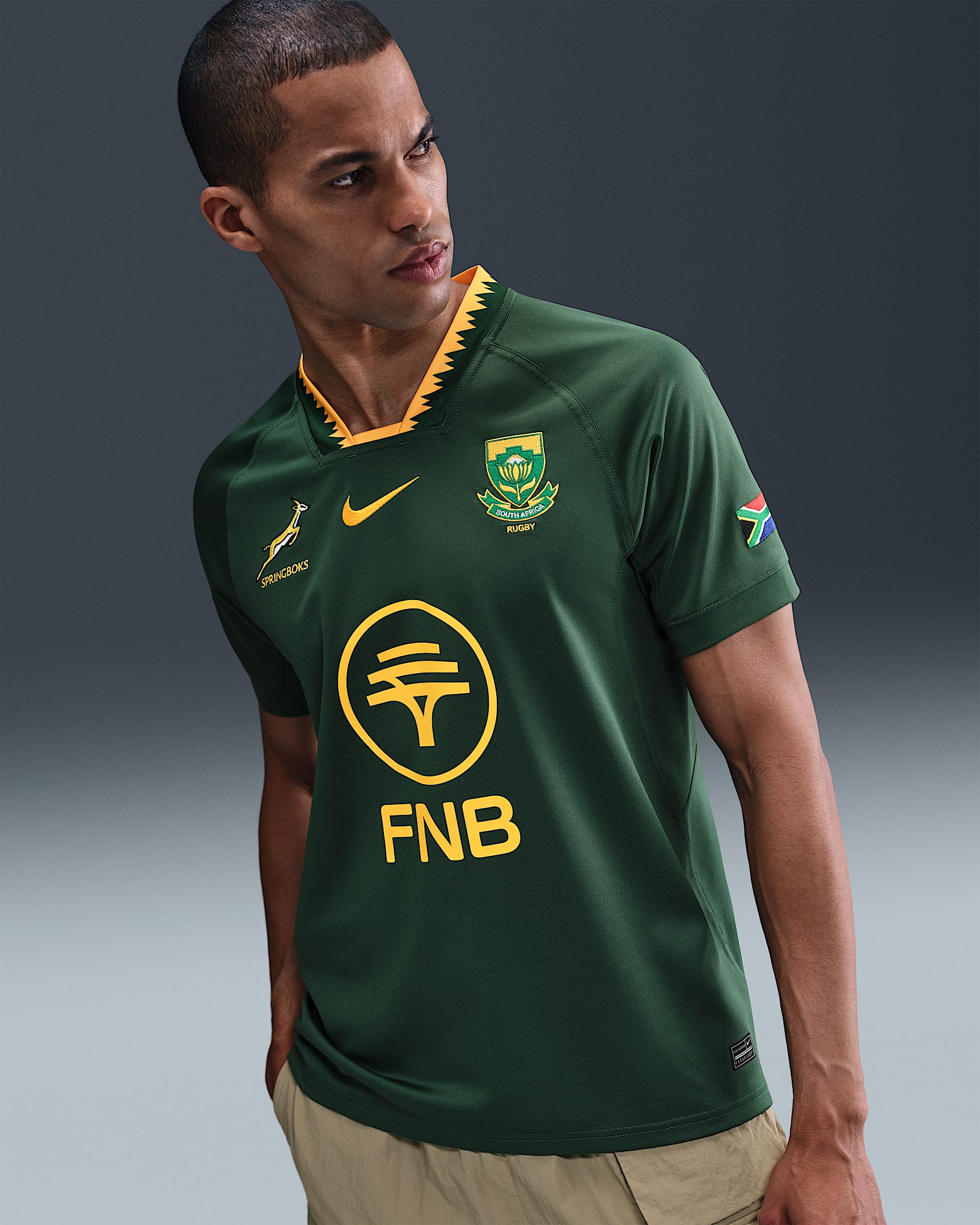 Εντός έδρας ανδρική φανέλα ράγκμπι Springboks 2025/26 Nike Rugby Home Replica Stadium - Gorge Green/University Gold