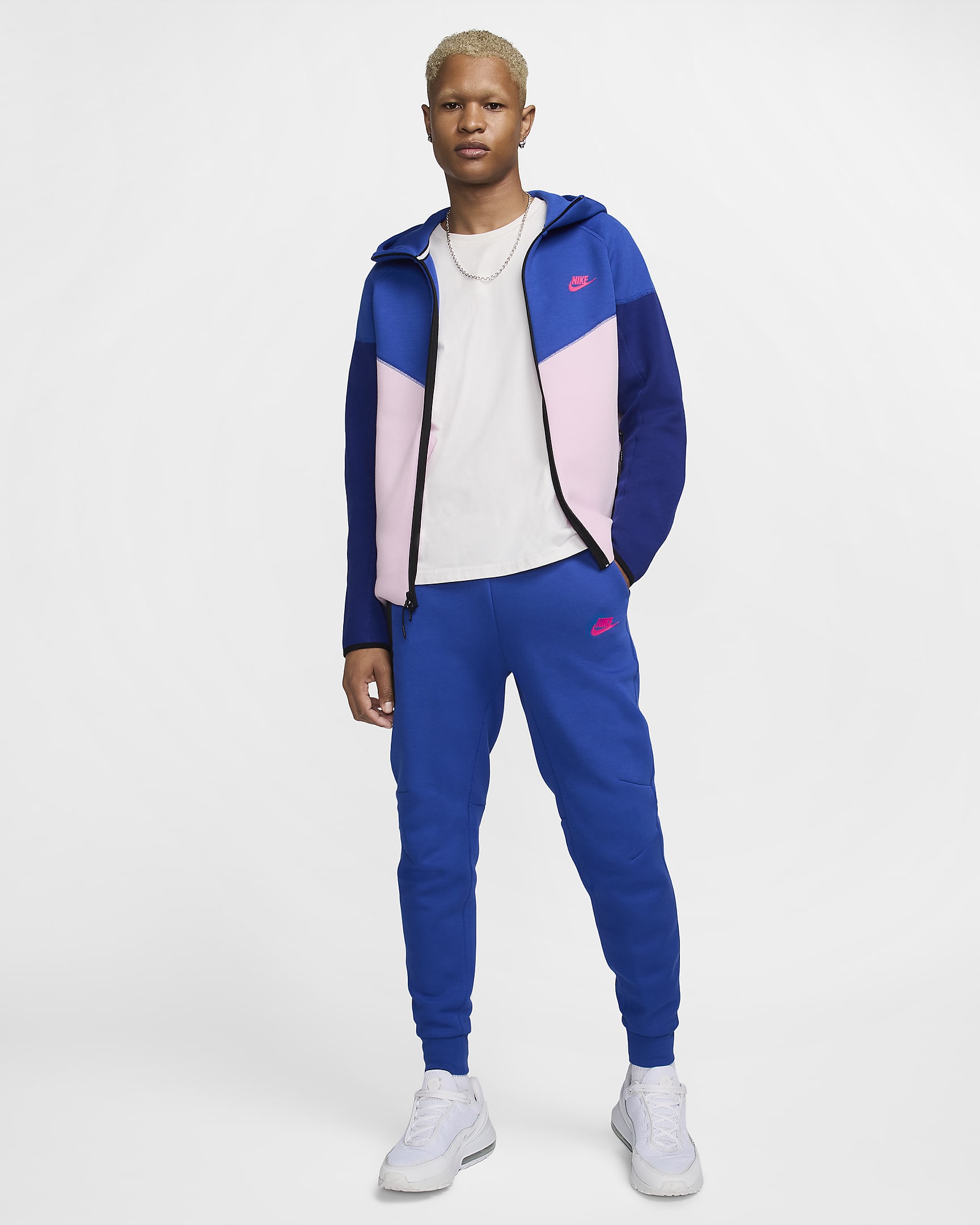 Hoodie com fecho completo Nike Sportswear Tech Fleece Windrunner para homem - Game Royal/Rosa Foam/Azul Royal intenso/Rosa Hyper