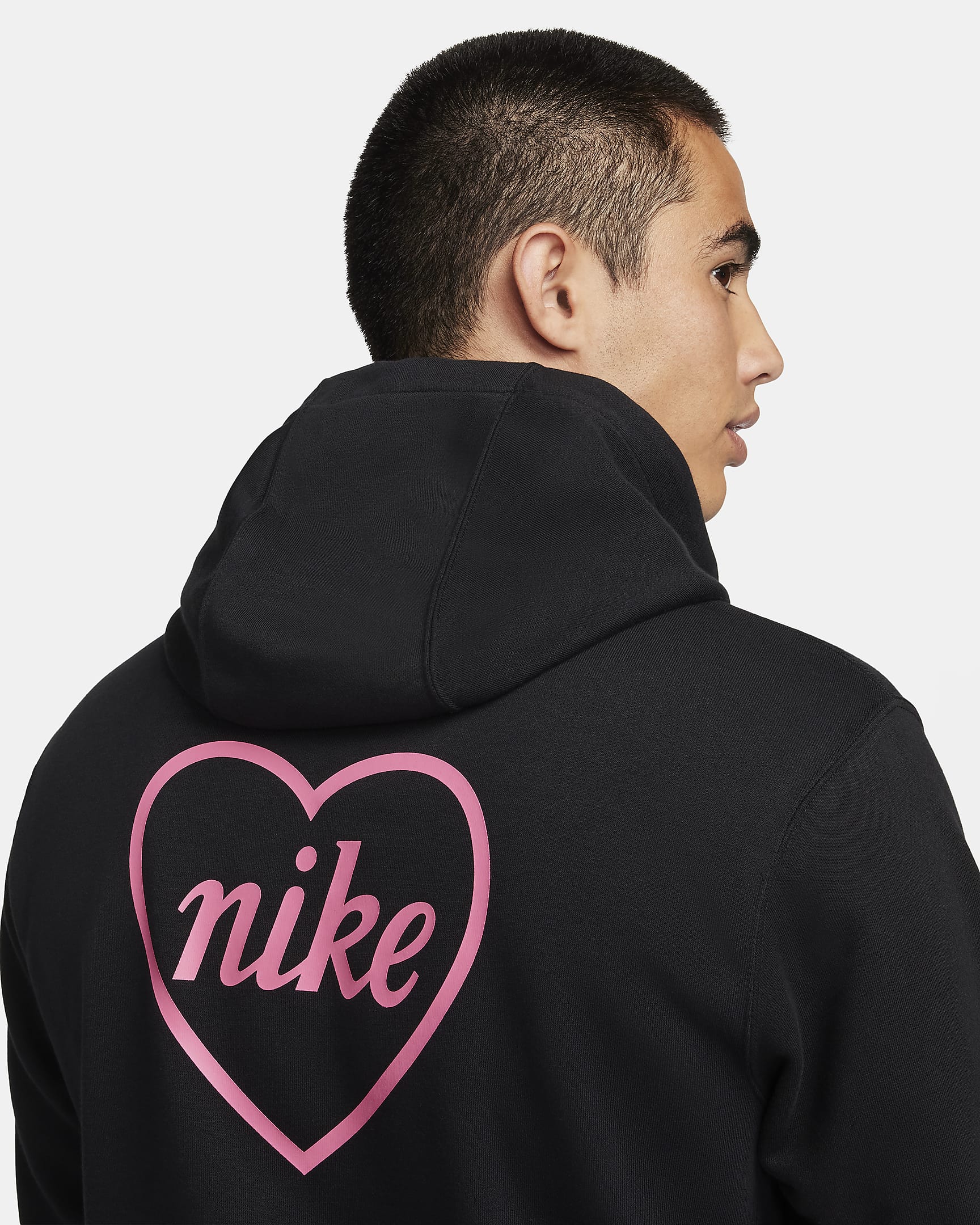 Nike Sportswear 男款套頭法國毛圈布連帽上衣 - 黑色/Pinksicle