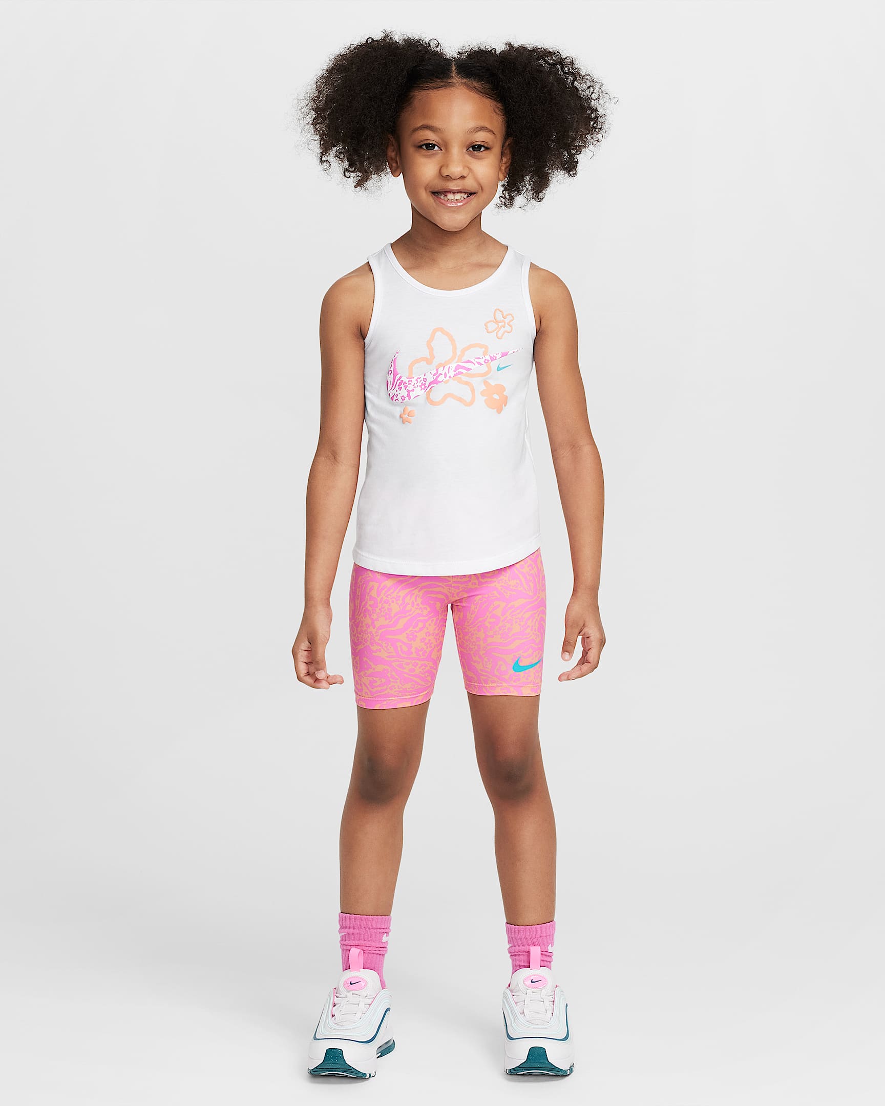 Nike Dri-FIT Conjunto de mallas cortas y camiseta con estampado de flores silvestres - Niño/a pequeño/a - Apricot Agate