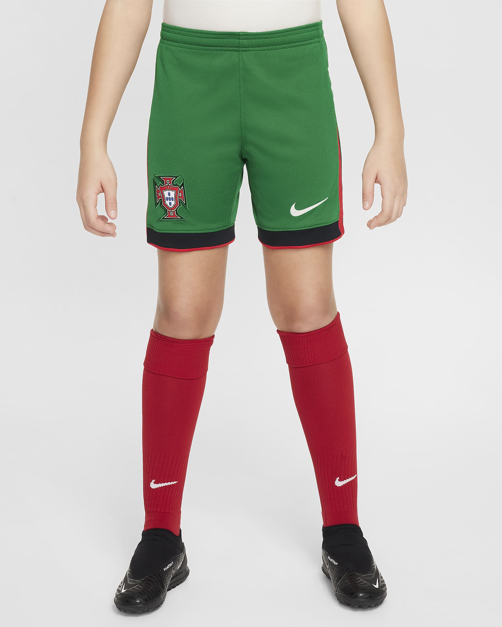 Portugal 2024 Stadium Home Nike Dri-FIT-Replica-Fußballshorts für ältere Kinder - Pine Green/University Red/Pitch Blue/Sail