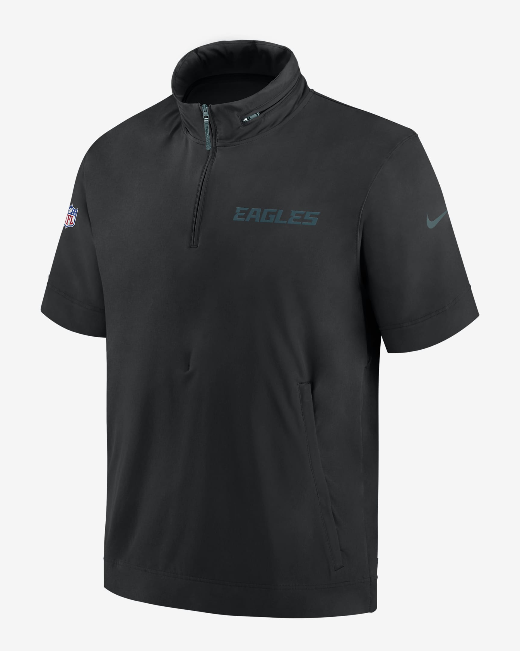 Philadelphia Eagles Sideline Coach Men's Nike NFL 1/2-Zip Short-Sleeve Hooded Jacket - Black
