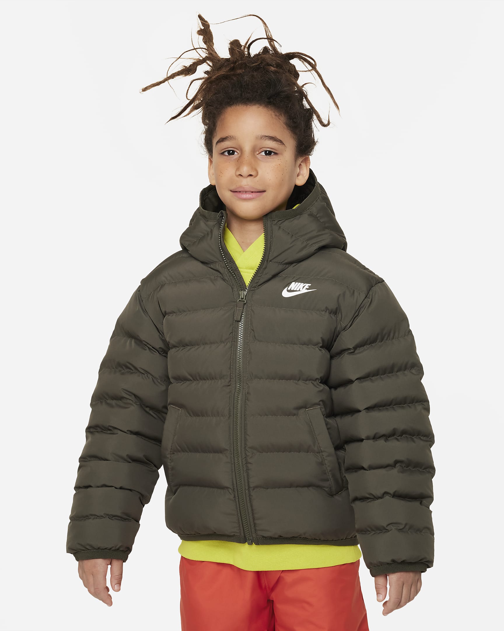 Nike Sportswear Lightweight Synthetic Fill Older Kids' Loose Hooded Jacket - Cargo Khaki/Cargo Khaki/White