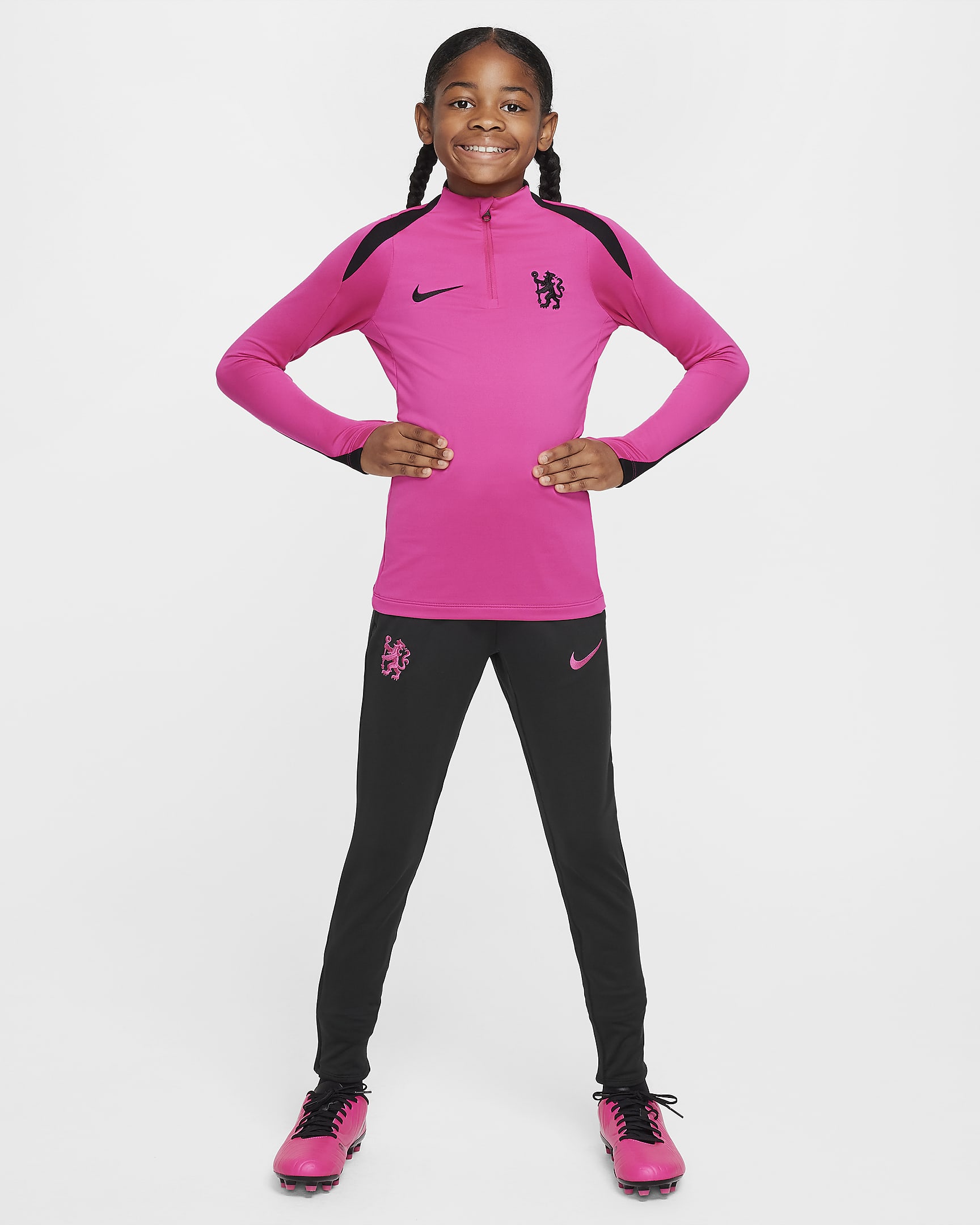 FC Chelsea Strike Third Nike Dri-FIT Fußball-Drill-Oberteil für ältere Kinder - Pink Prime/Schwarz