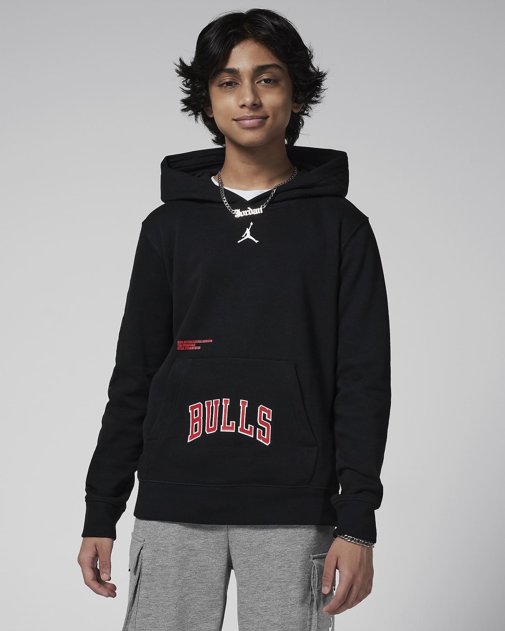 Chicago Bulls Courtside Statement Edition Older Kids' Jordan NBA Fleece Pullover Hoodie - Black